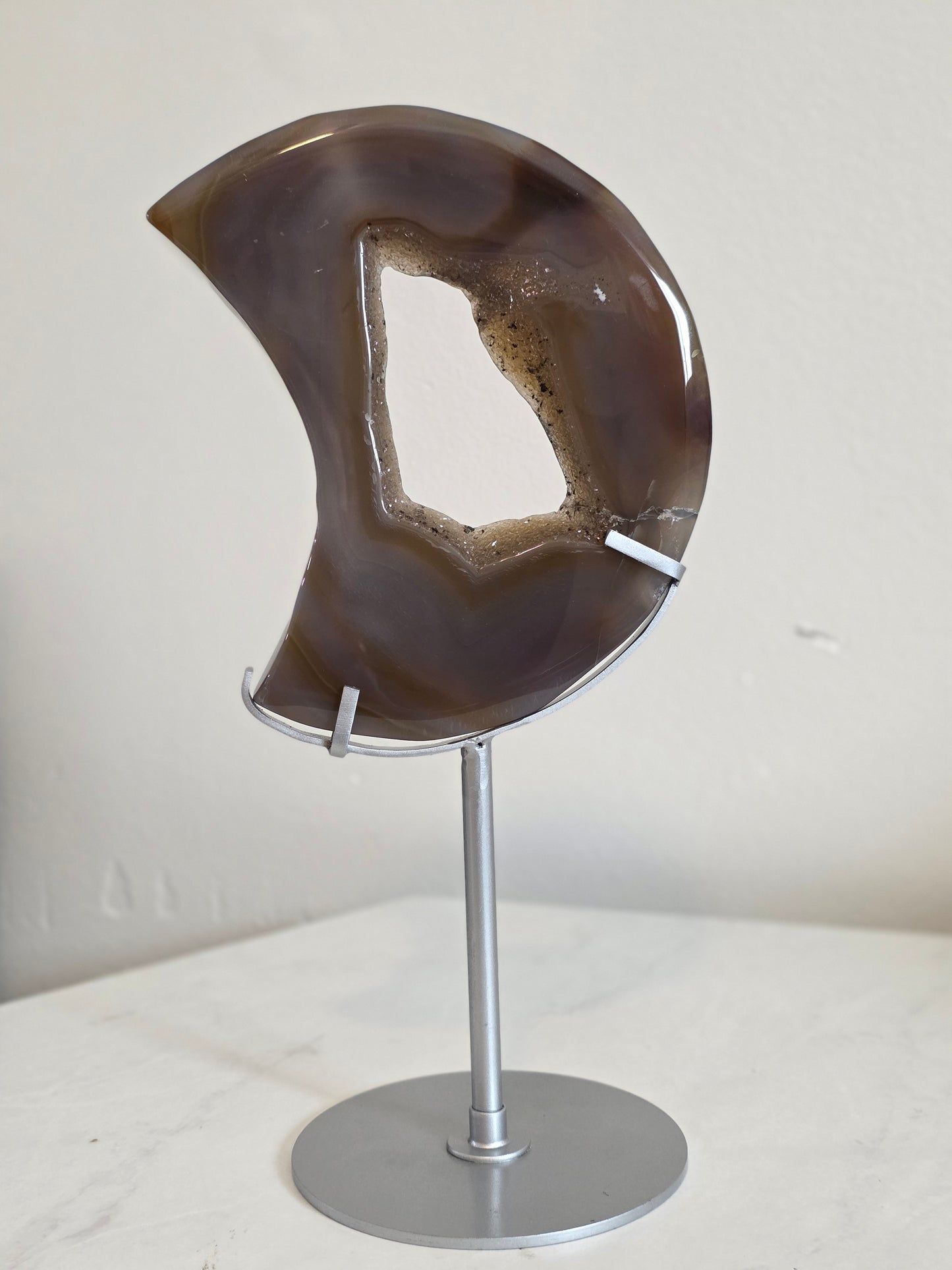 Agate Moon Carving Druzy on Custom Stand