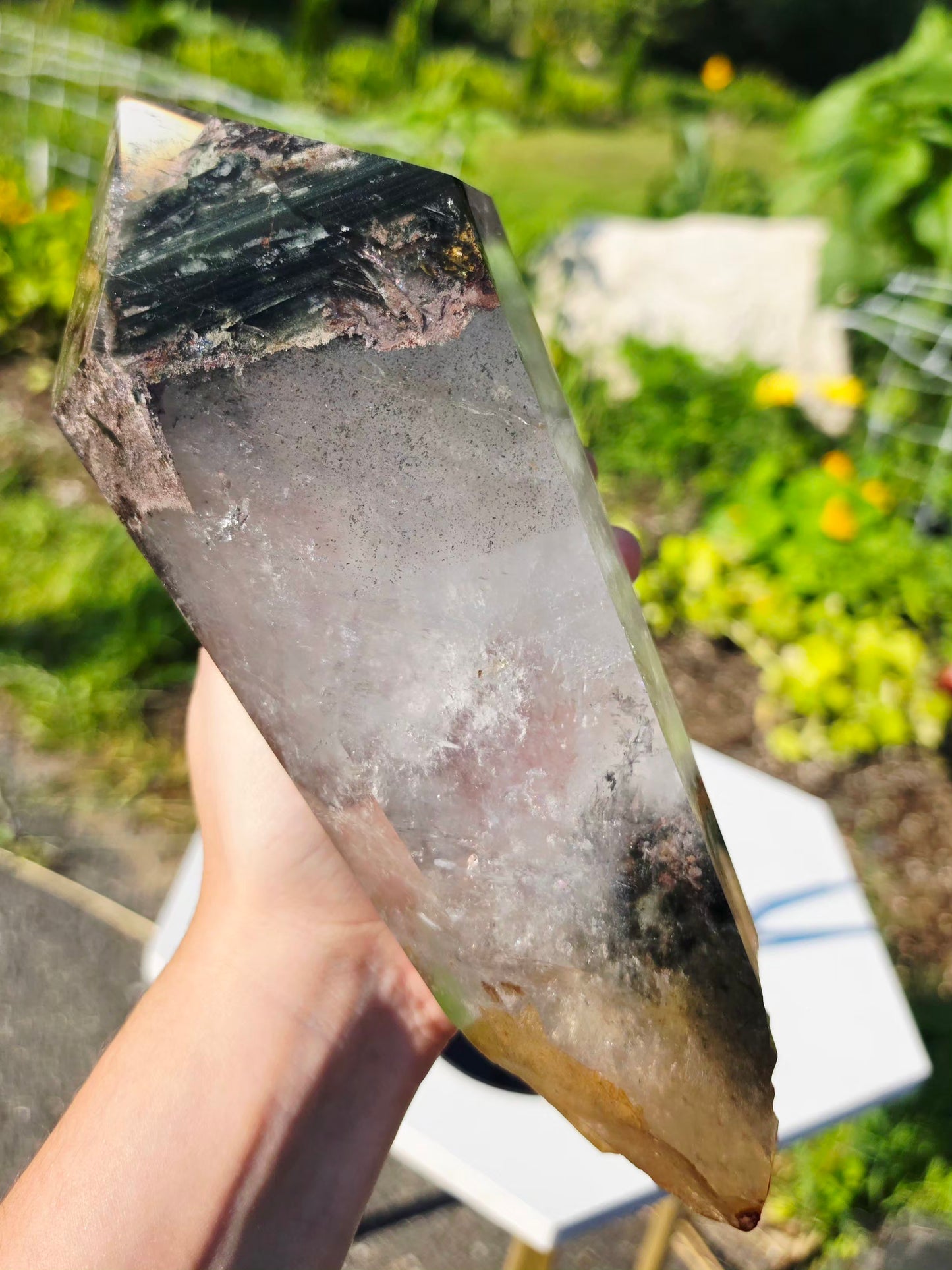 4.41 lbs Garden Quartz Crystal Point With Stand Collectors Minerals Statement Piece