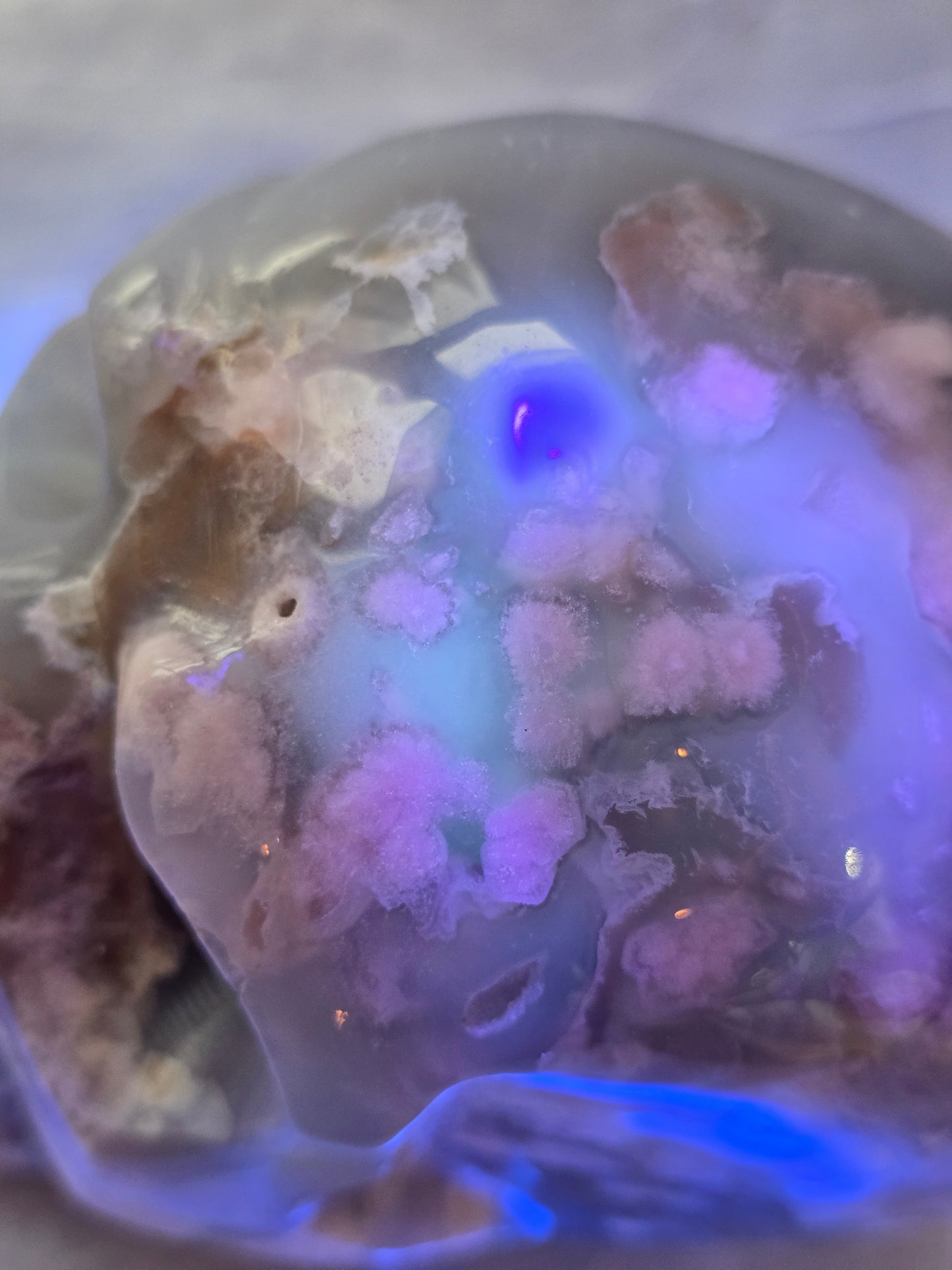 Flower Agate Druzy Skull Carving 6 lbs