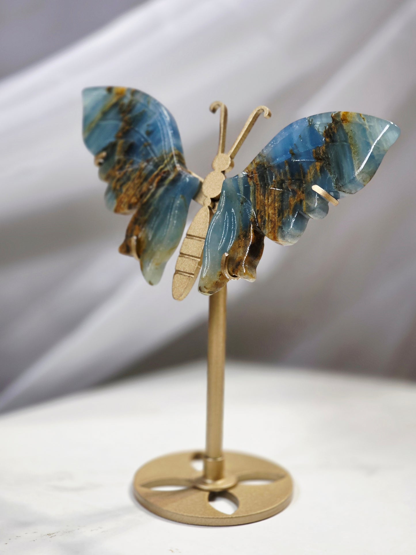 Natural Blue Onyx Crystal Butterfly wings Quartz Healing + stand 1pc