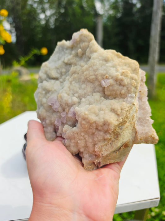 1.03kg Purple Fluorite Crystals on Drusy Quartz Matrix with Stand