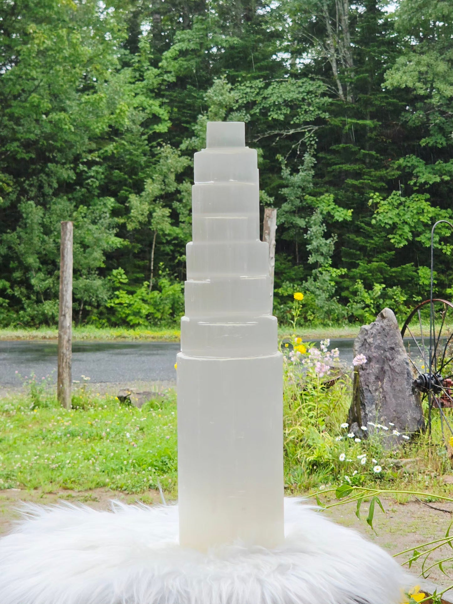 3.5kg Selenite Tower 14" Wood Lamp included Natural Mineral Statement Piece