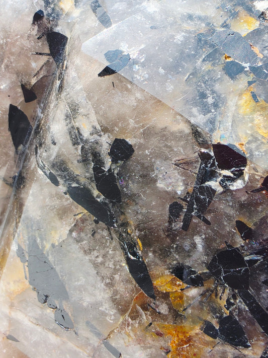 Smokey Double Points Crystal Quartz 4.41lb With Black Rutile Tourmaline On Stand