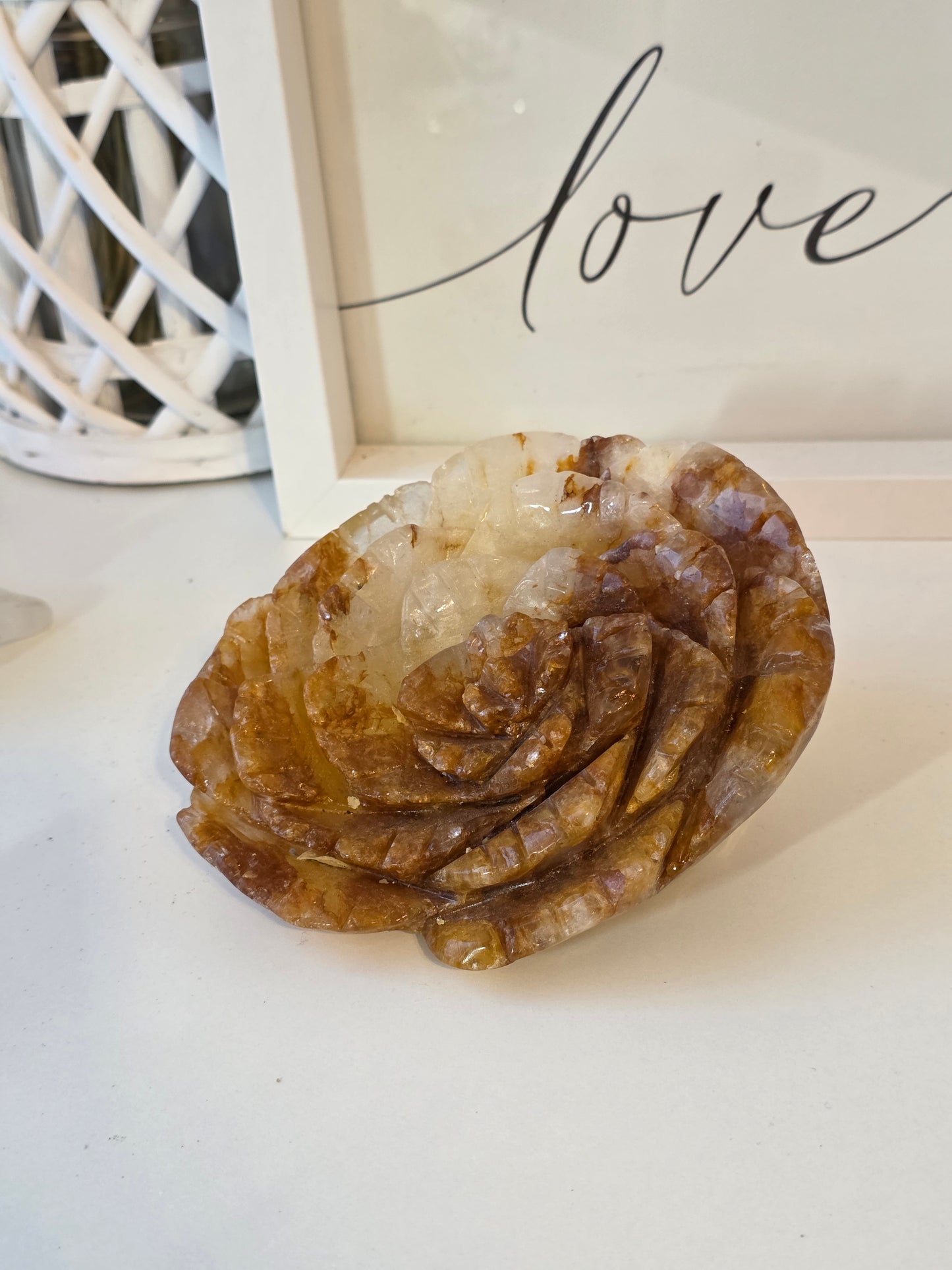 Golden Healer Flower Carving Large - Crystal Carving