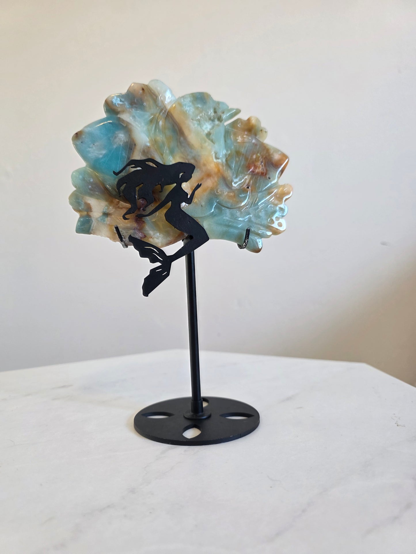 Large Mermaid Caribbean Calcite Carving on Stand