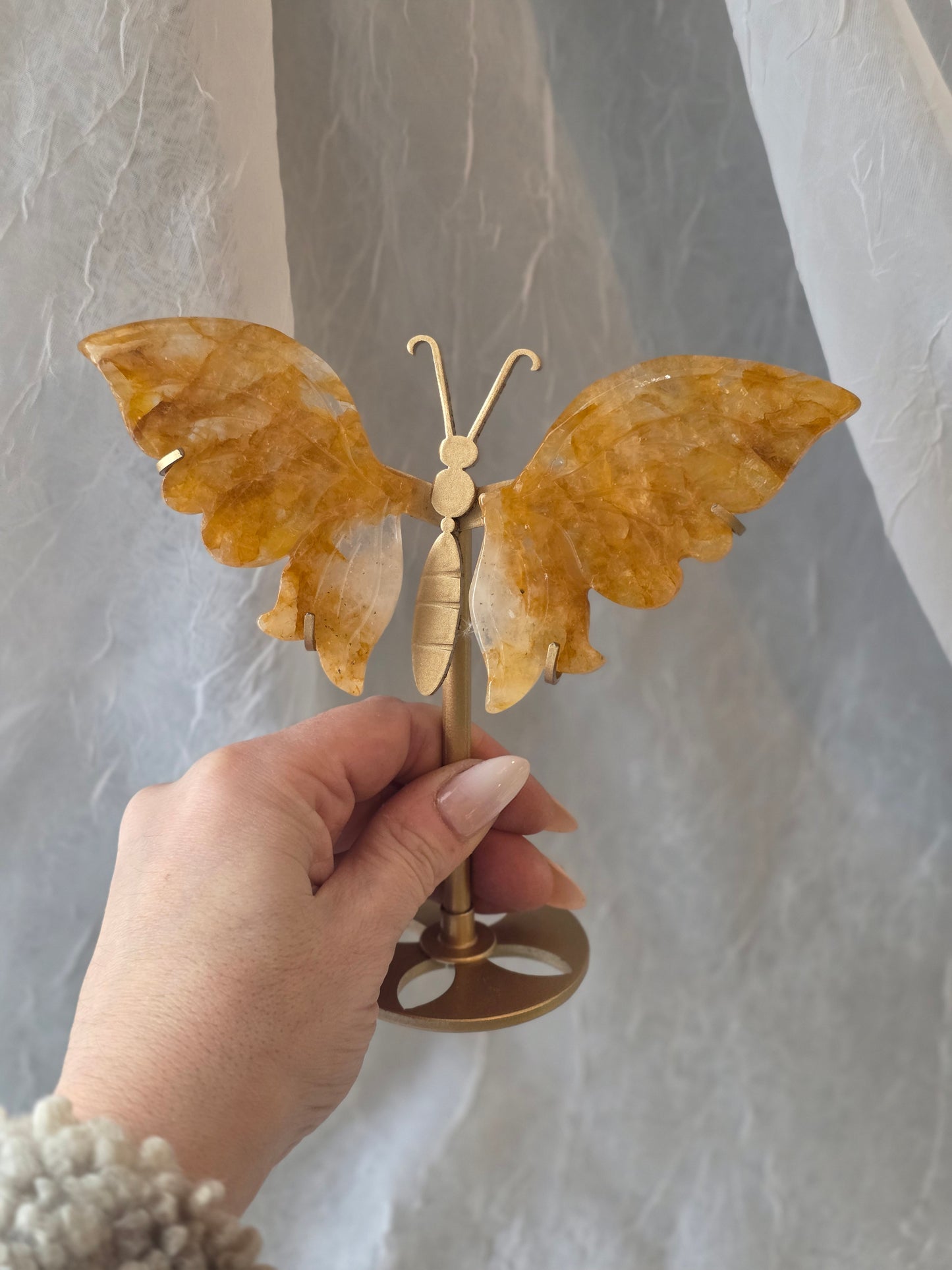 Golden Healer Quartz Crystal Wing on Stand 23cm High