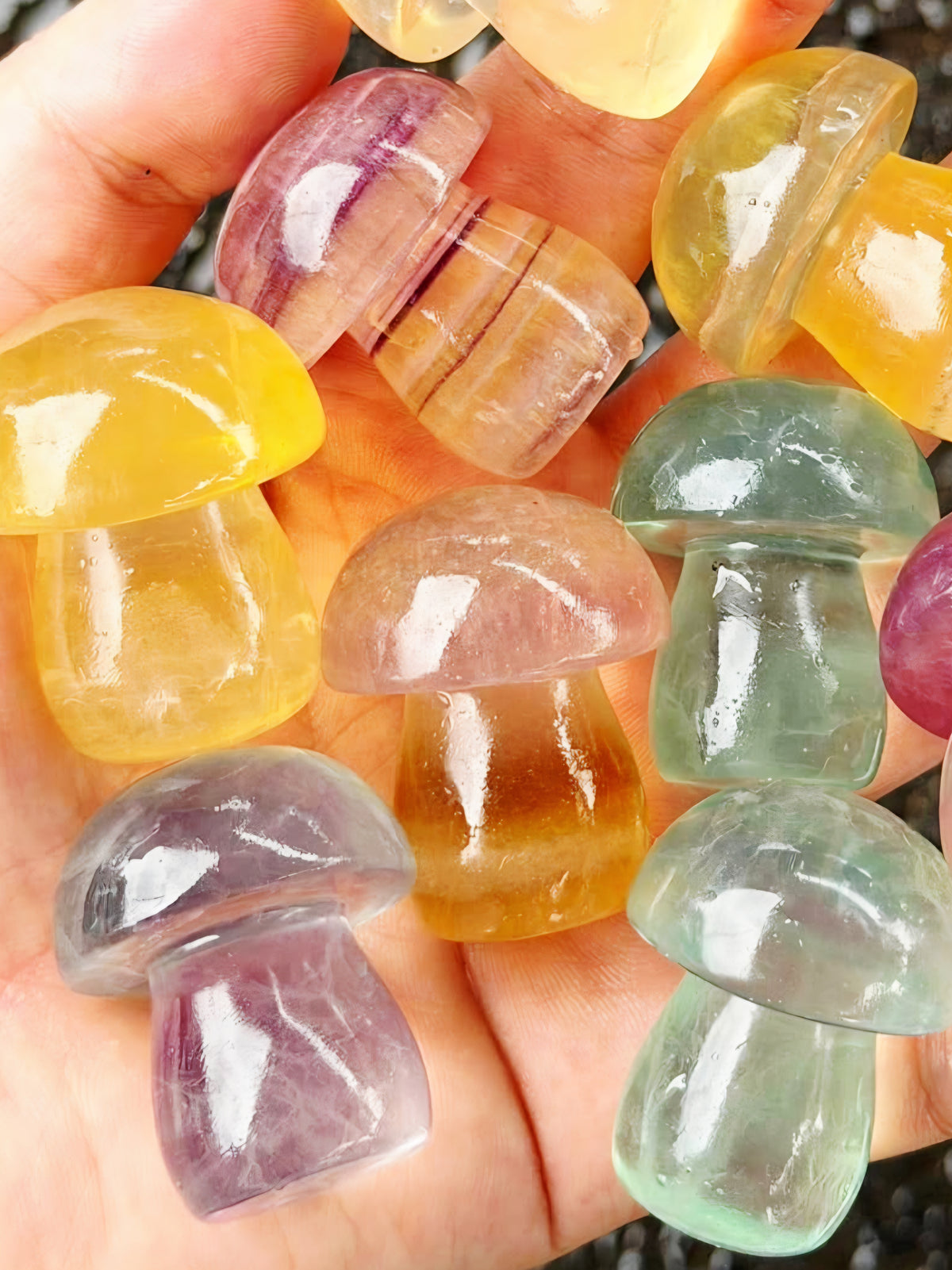 25-Piece Bulk Rainbow Fluorite Mini Mushroom Carvings (3.5cm) - Wholesale Healing Crystals