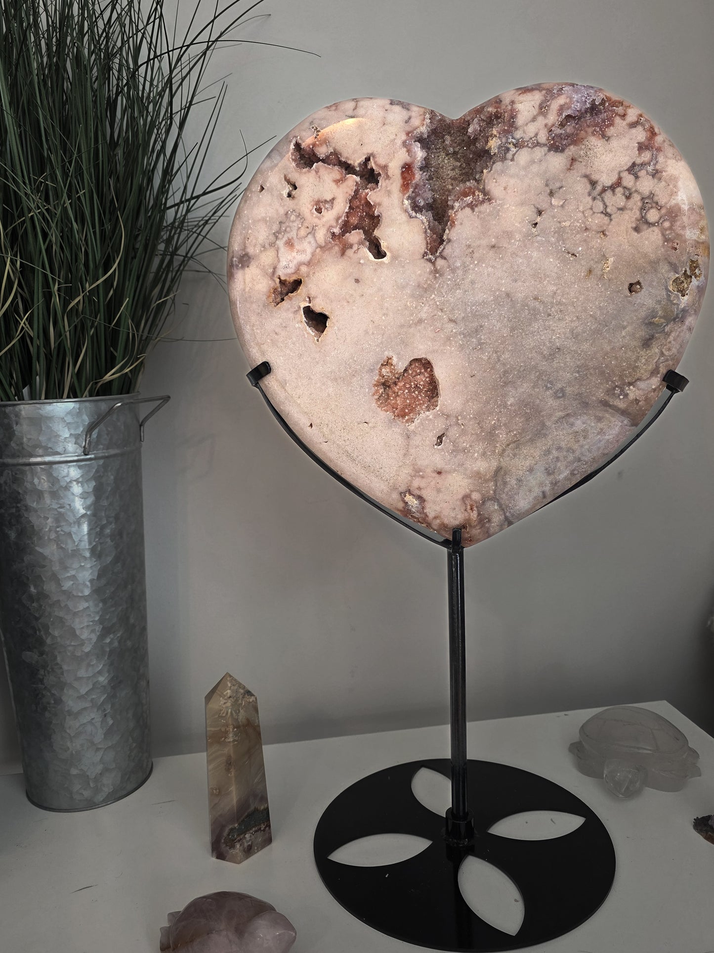 High End Pink Amethyst Heart from Patagonia, Argentina 17.5 lbs on custom stand
