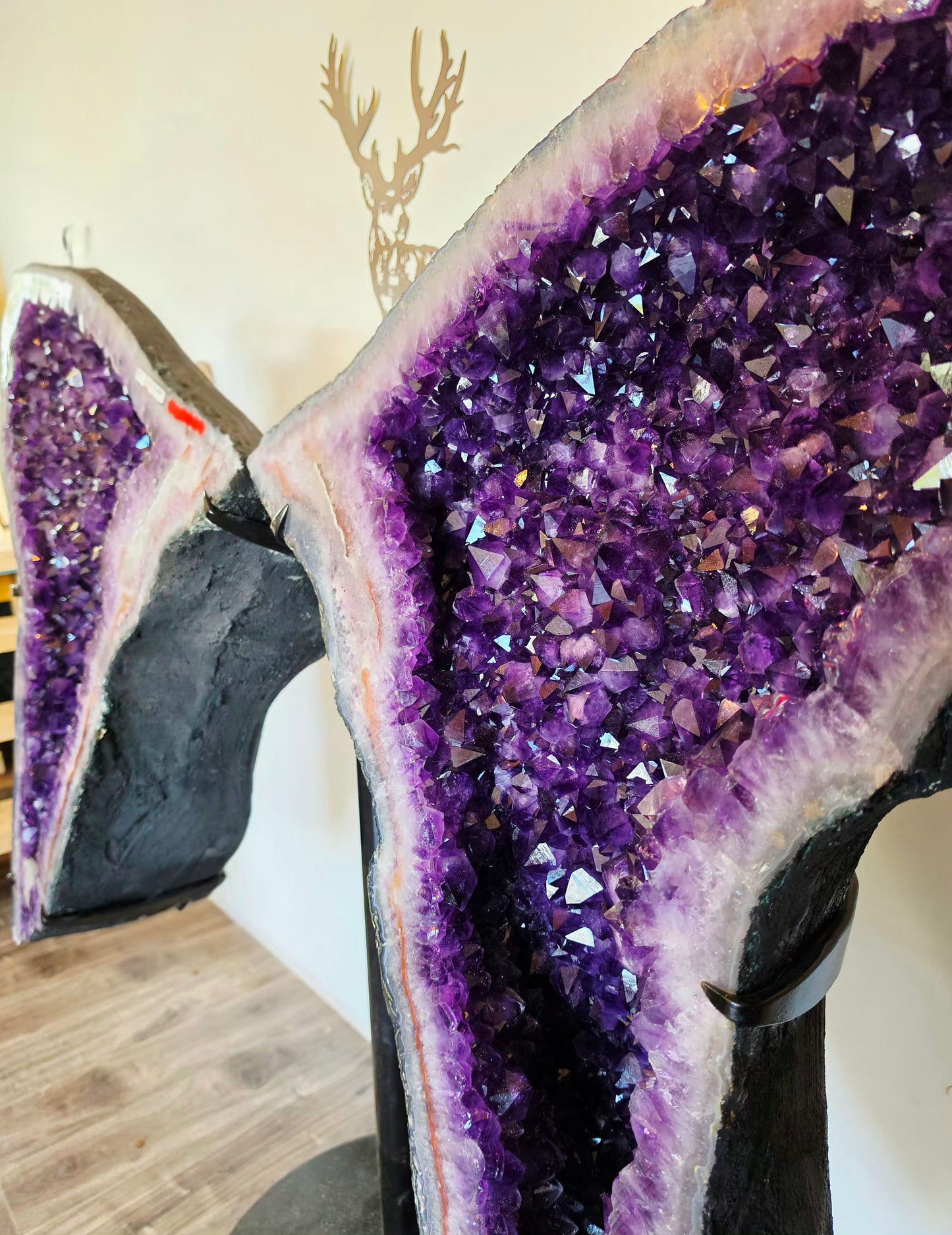 494 lbs Amethyst Wings from Brazil with Heavy Duty Custom - One of a Kind- Giant Statement Piece - Deep Purple with Calcite