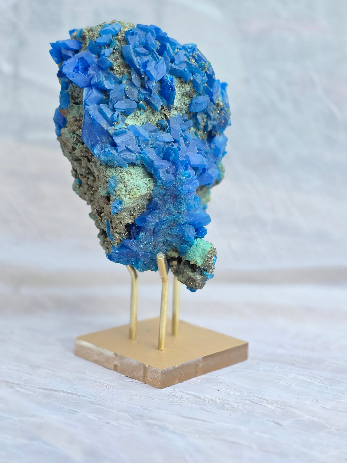 Chalcanthite on Malachide Matrix with Pyrite & Chalcopyrite 2.52lbs on Stand