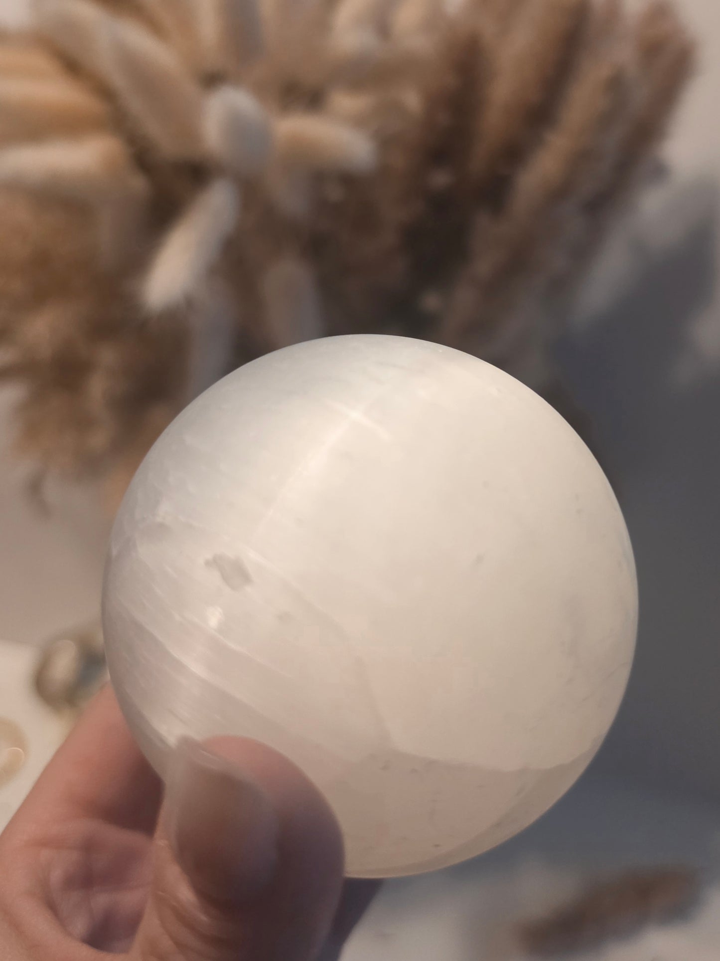 Morocco Selenite Crystal Sphere Wood Stand Medium Size