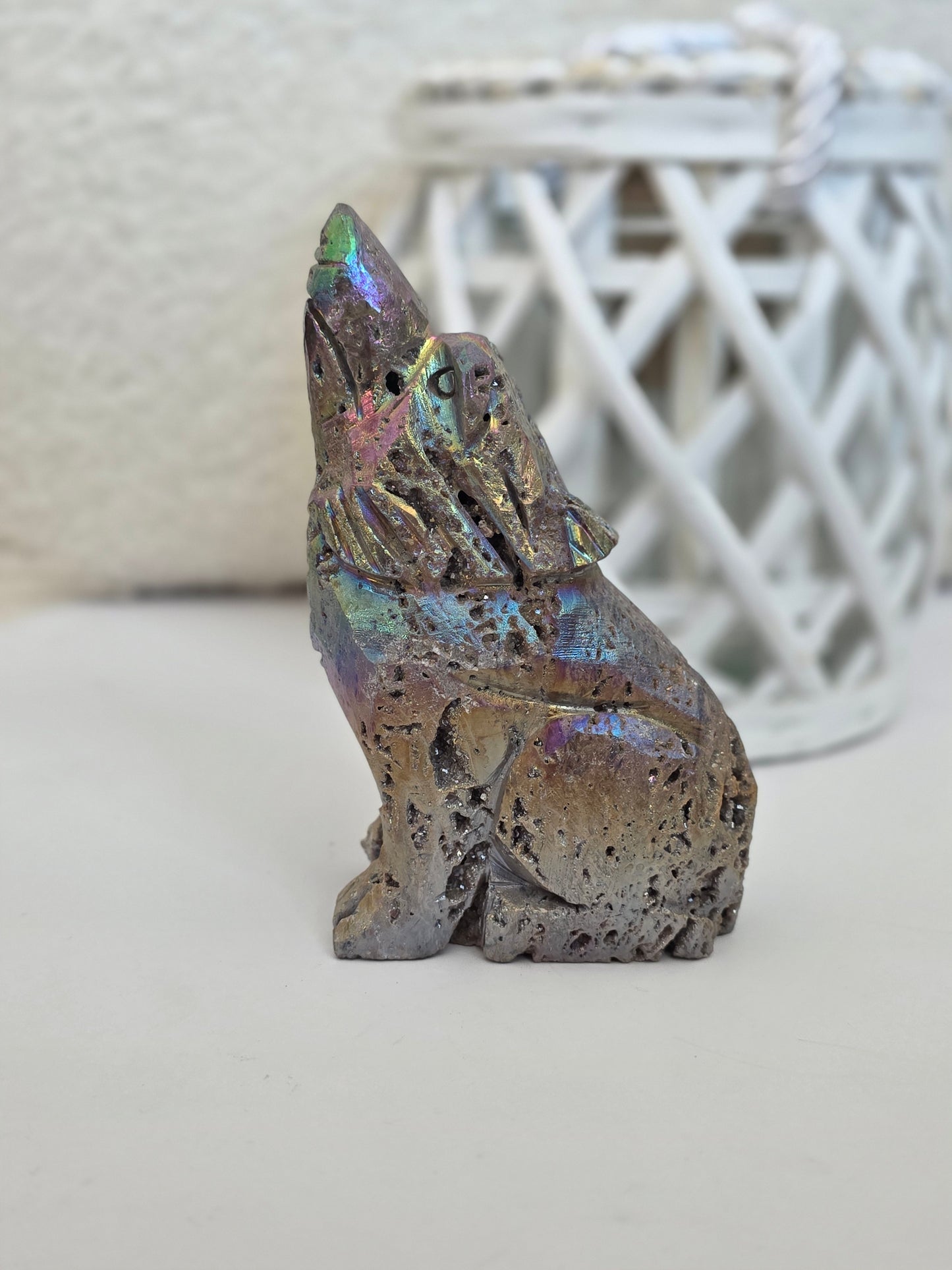 Set of 2 Aura wolves Crystal Carving 2.2 lbs