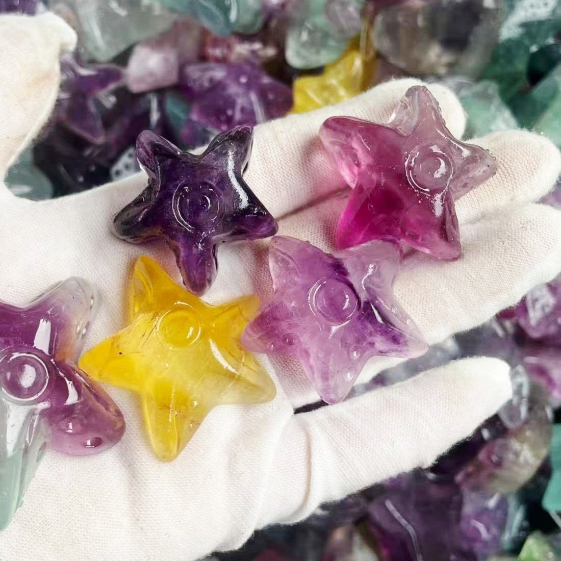 1kg Natural Rainbow Fluorite Starfish Carvings (12-15 Pcs) - 4-6cm Wholesale Crystal Lot