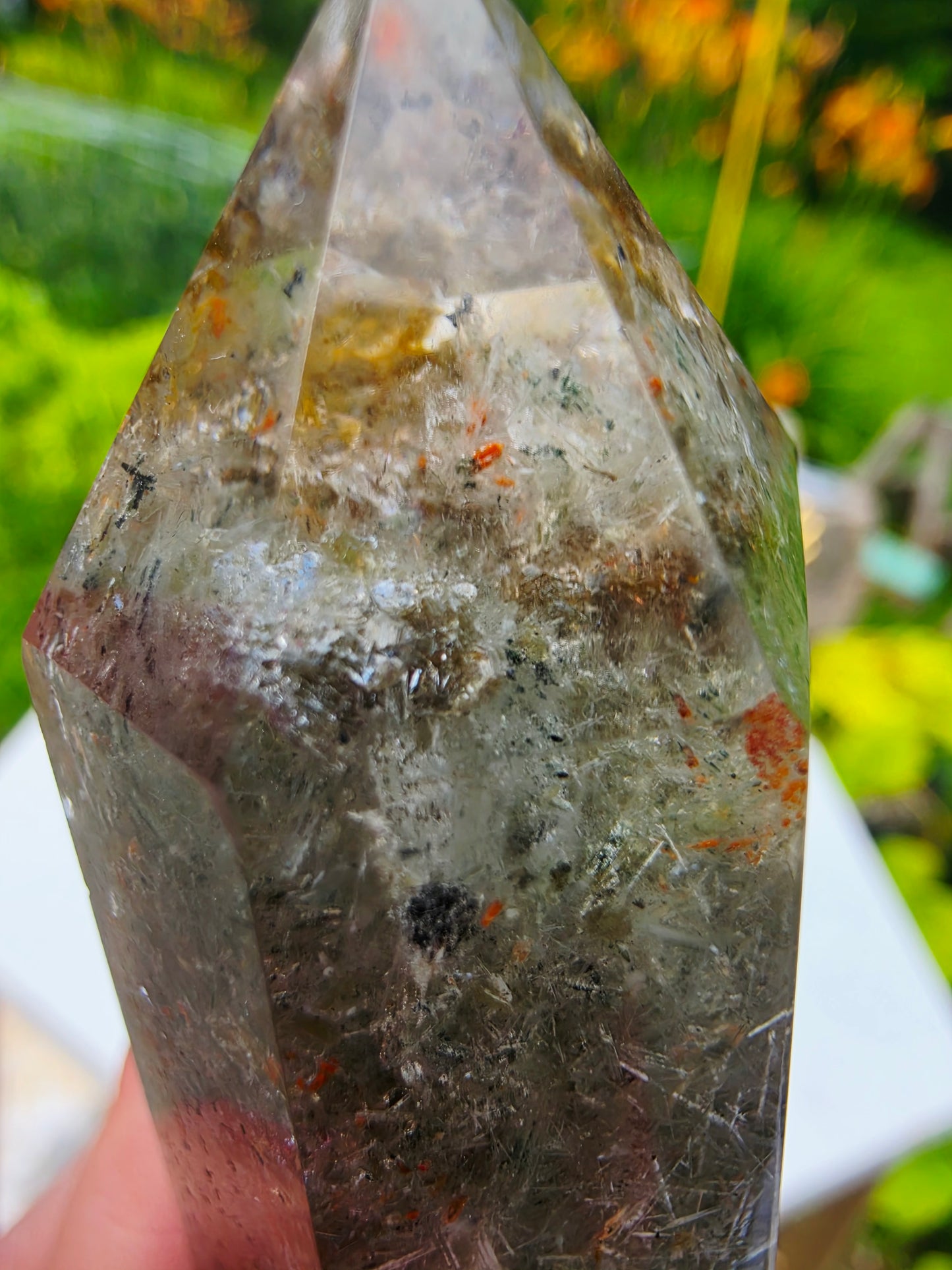 Rutile Garden Quartz Crystal Point Mineral Raw Uncut Base