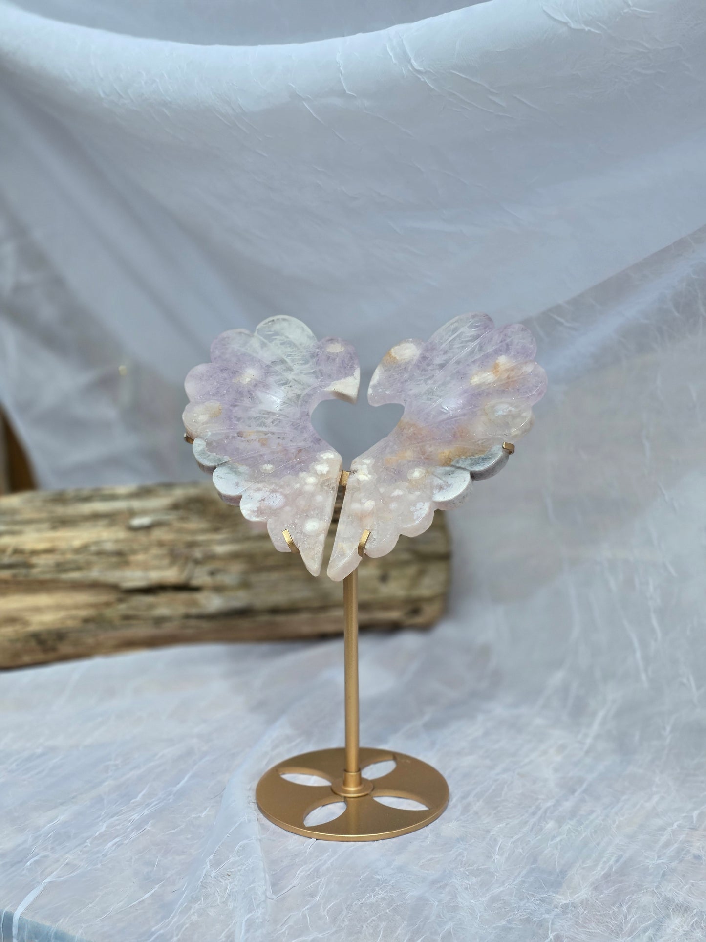 Cherry Agate Heart Crystal Carving on Gold Stand