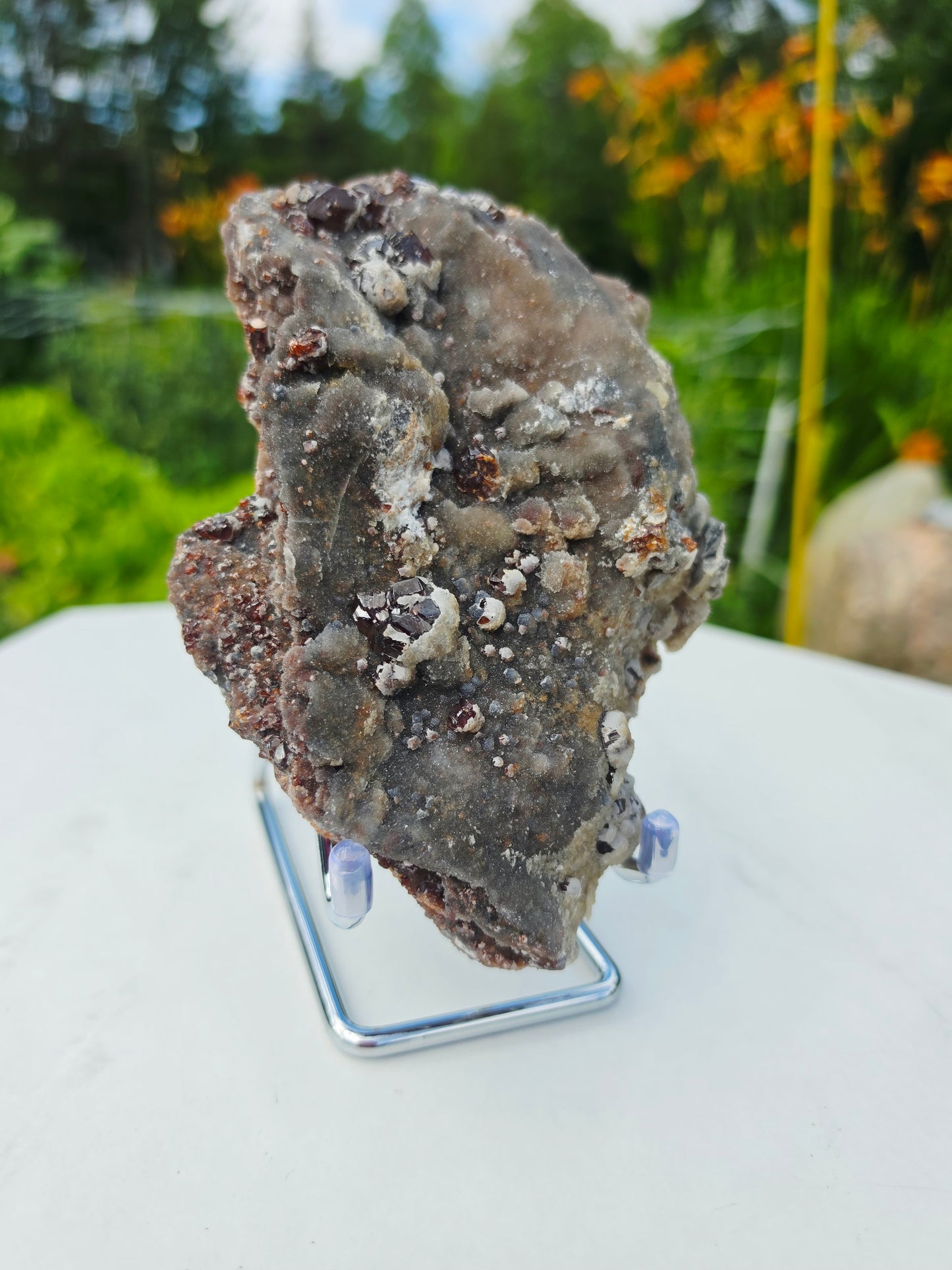 Garnet On Matrix with Pyrite and Druzy Mineral Speciment With Stand