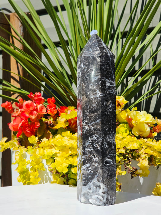 2.98 lb Black Sphalerite Tower with Druzy