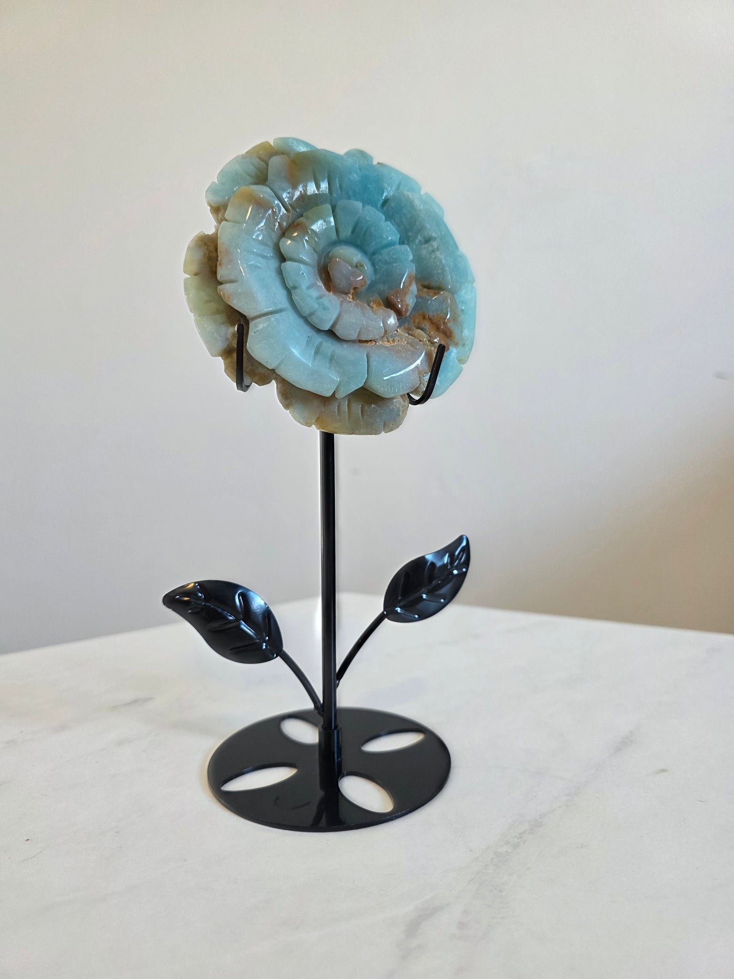 Caribbean Calcite Sunflower Carving on Stand