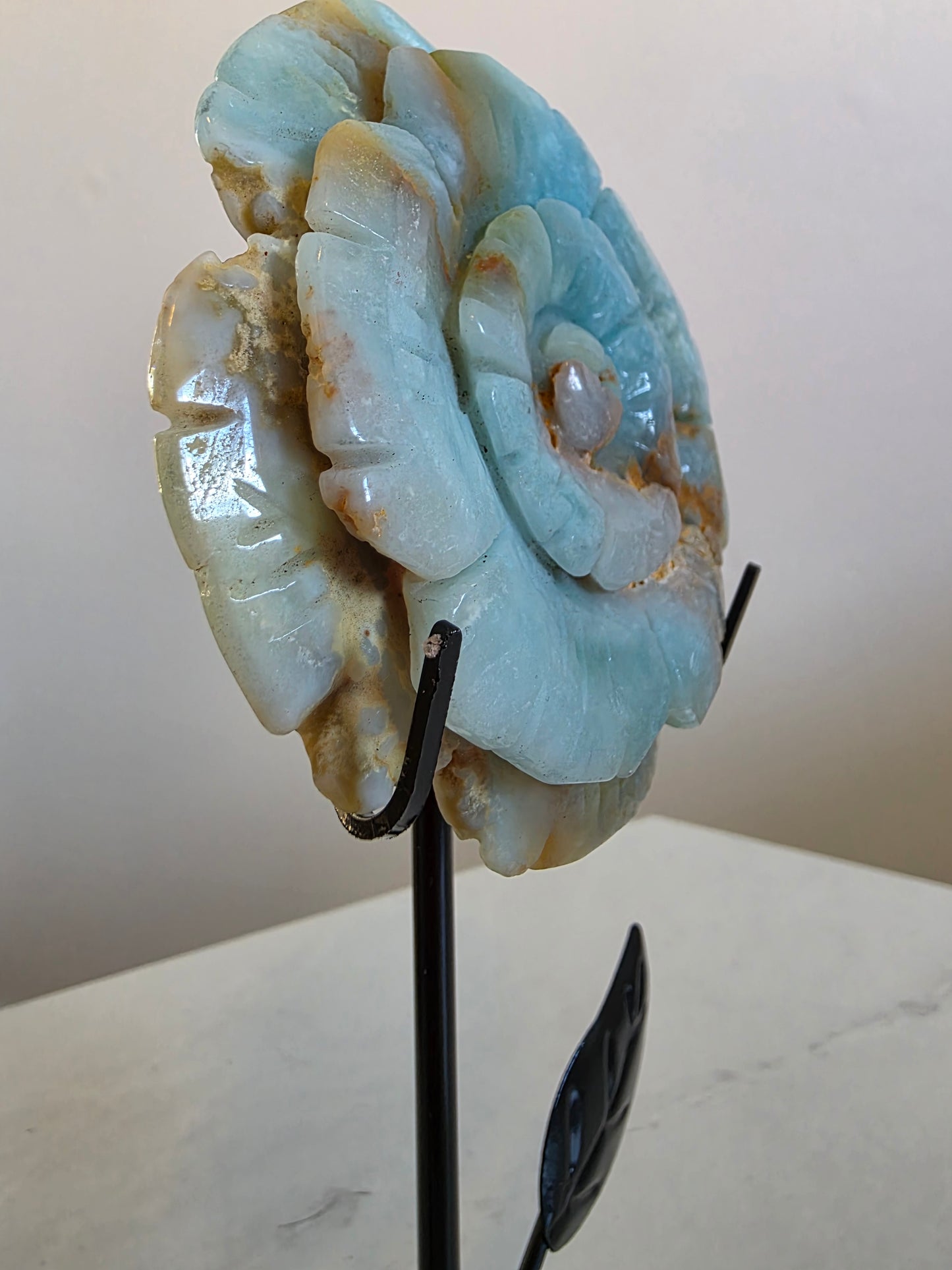 Caribbean Calcite Sunflower Carving on Stand