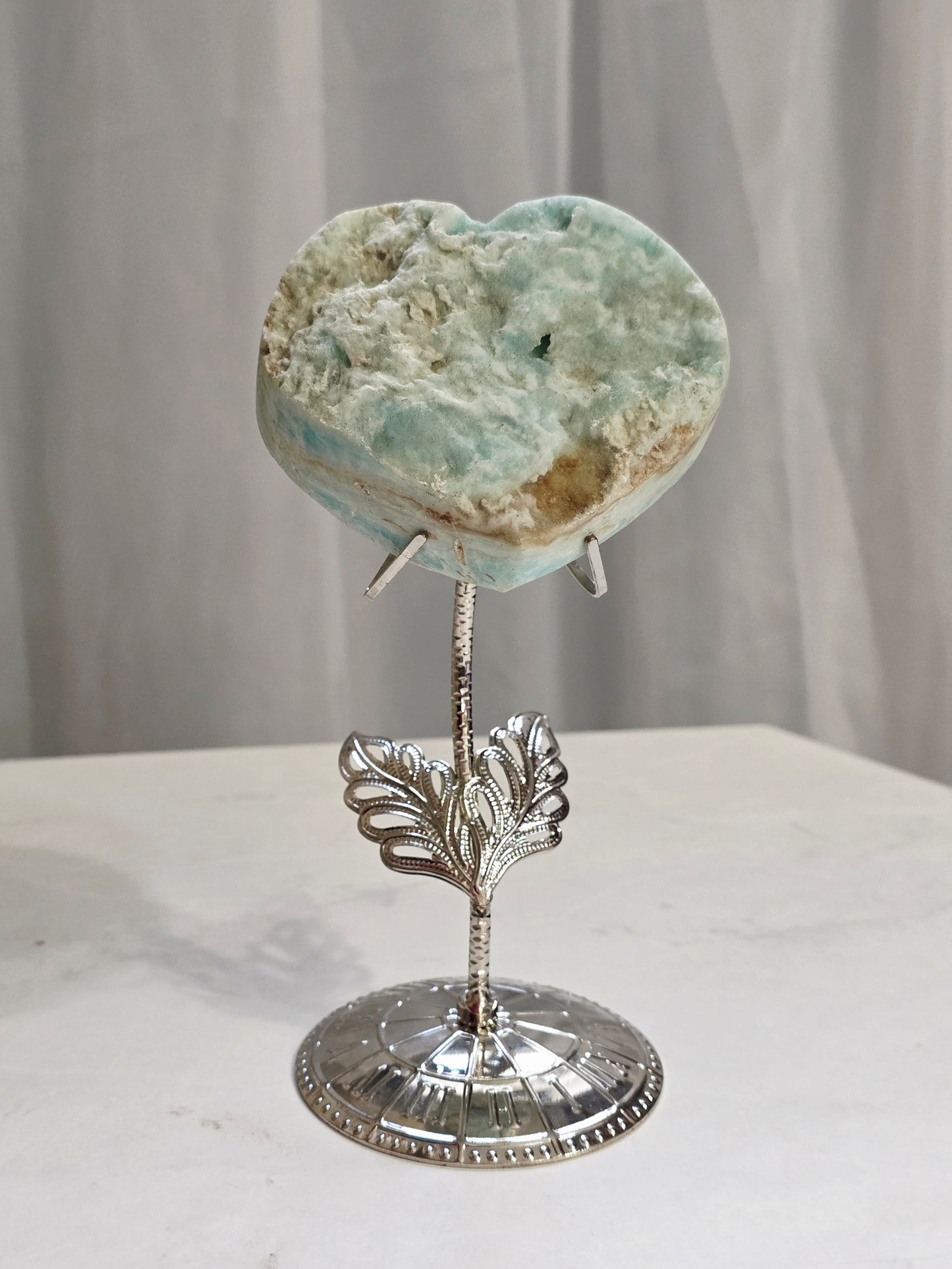 Aragonite Heart Carving on Stand Medium Size