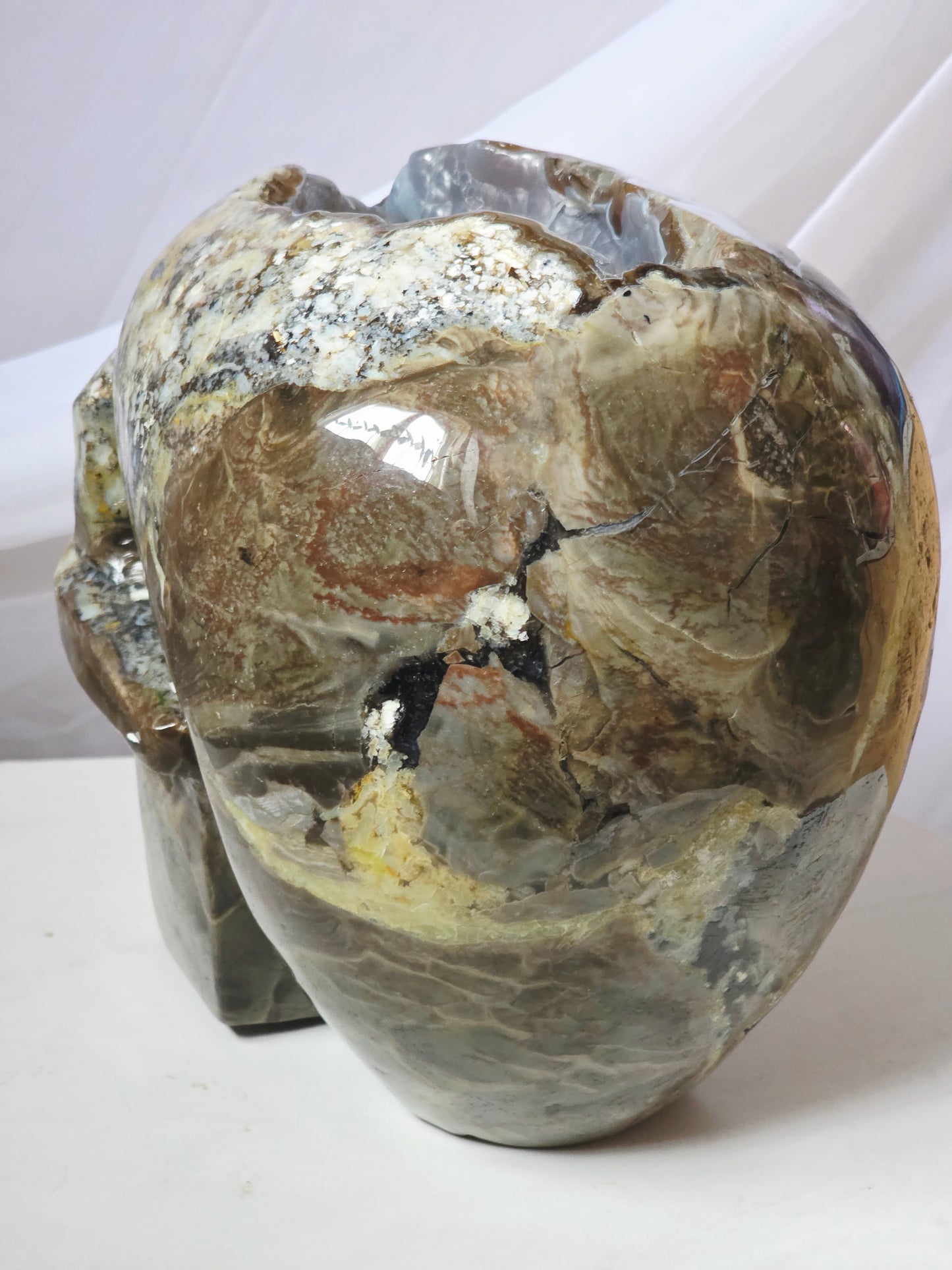 22 Pounds Skull Volcano Agate with Botryoidal UV Geode Hand Carved Mayan Statement Piece