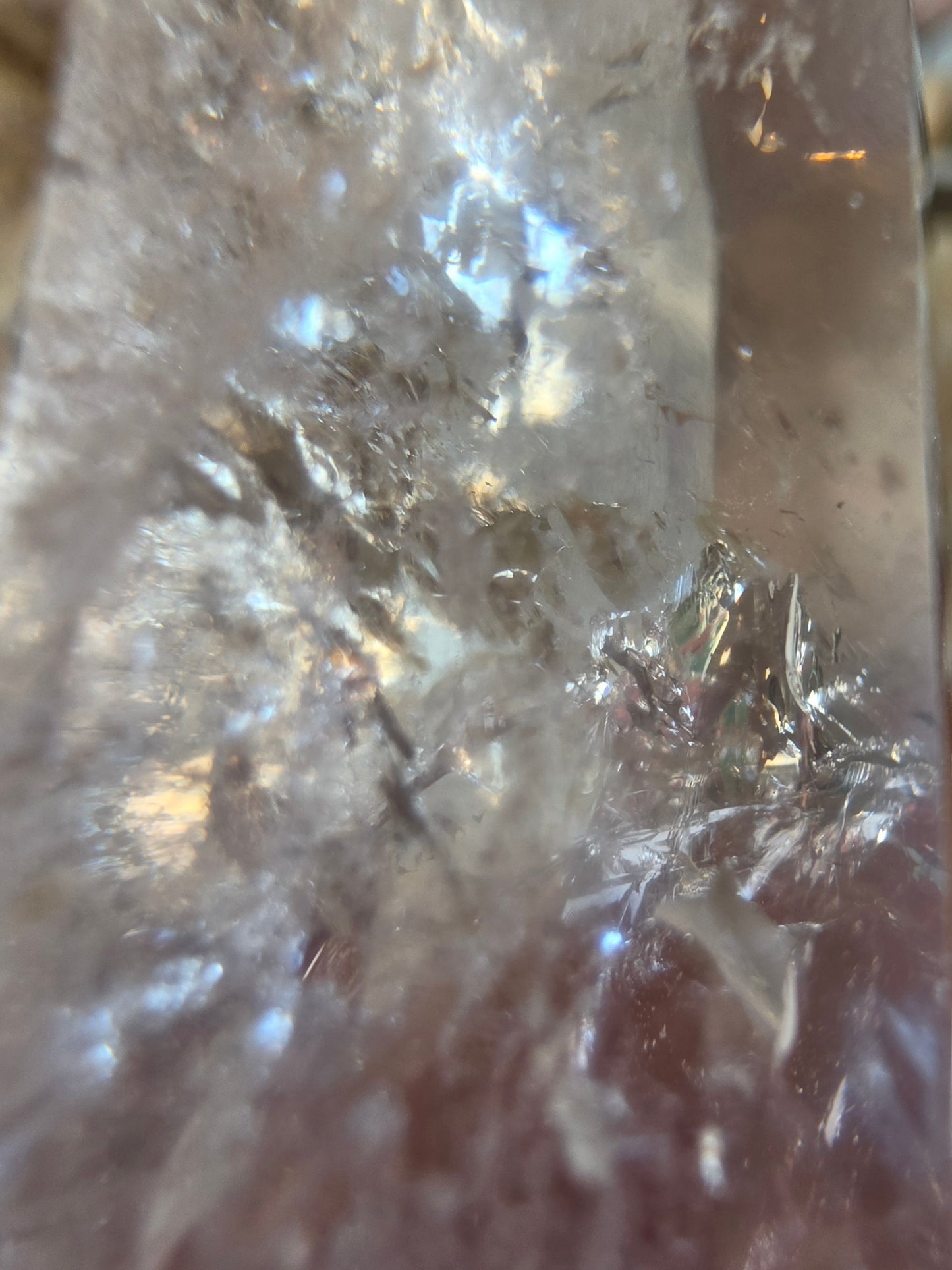 Smokey Clear Quartz Point Rainbow Flash Medium Size Flat Base