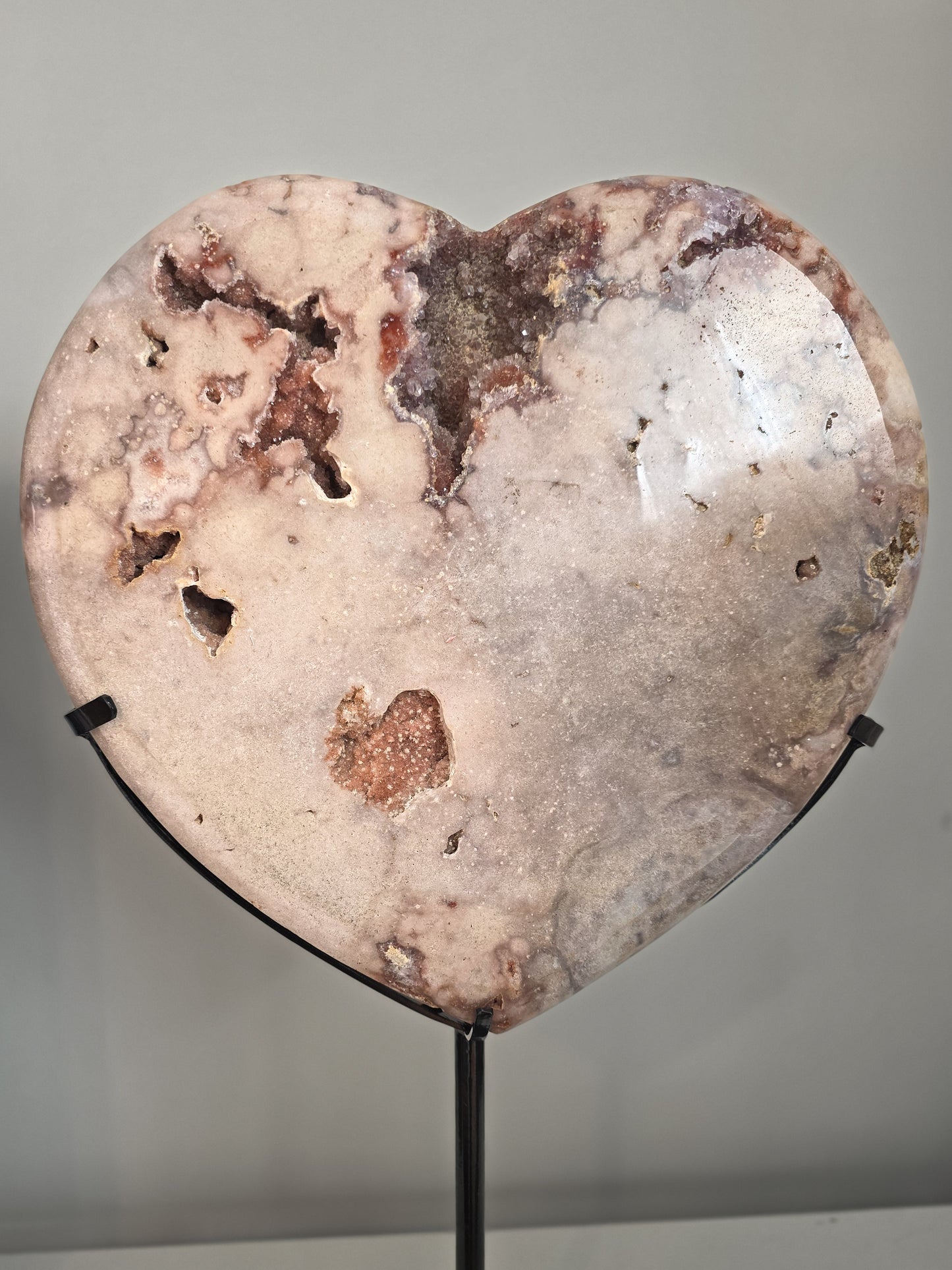 High End Pink Amethyst Heart from Patagonia, Argentina 17.5 lbs on custom stand