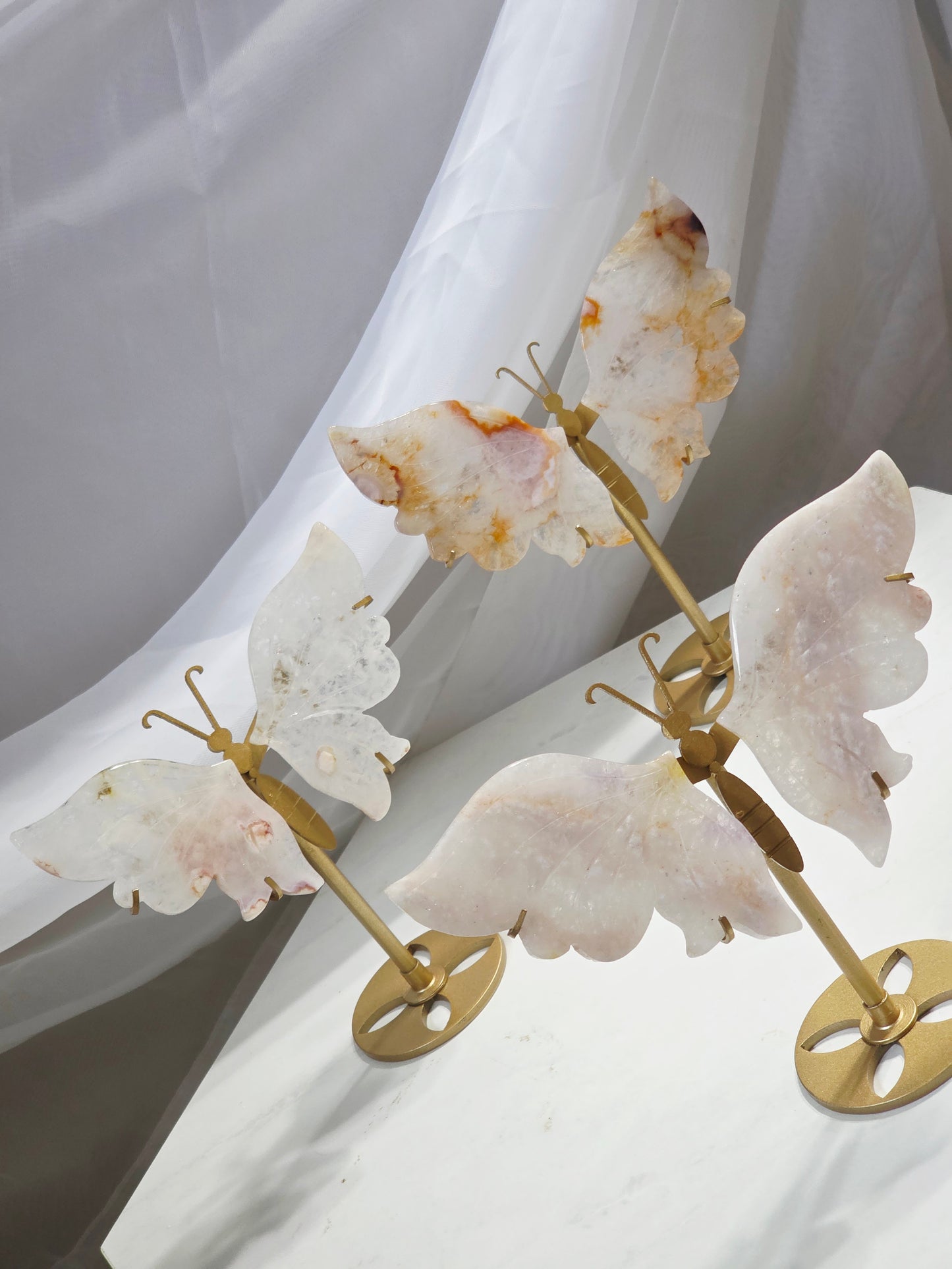 Flower Agate 3 set Butterfly Wings - All on Gold Stand Wholesale Lot