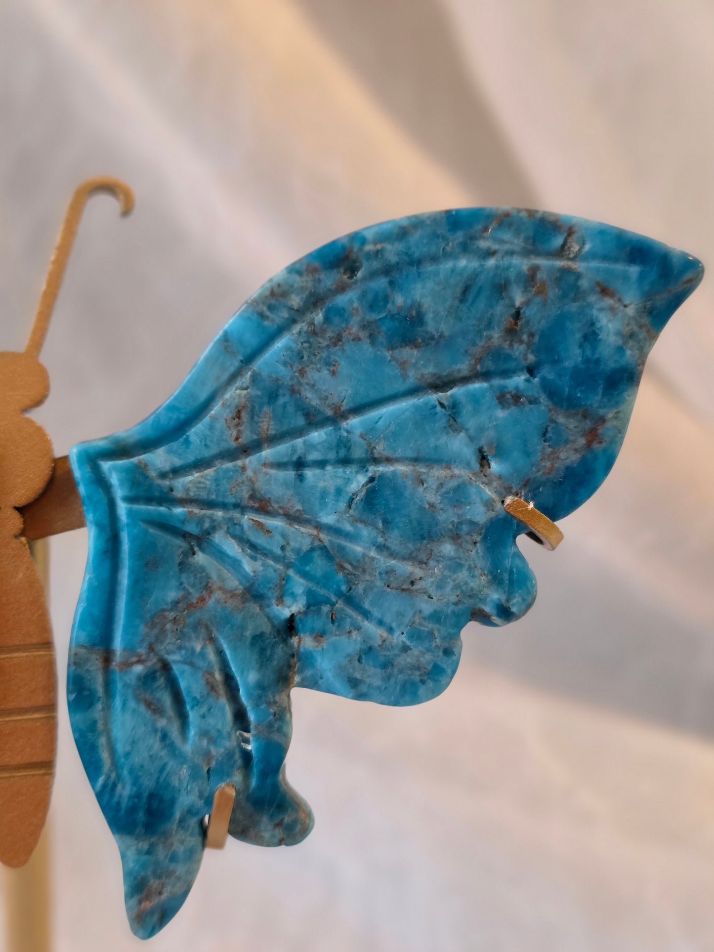 Blue Apatite Butterfly Wings Carving on Stand