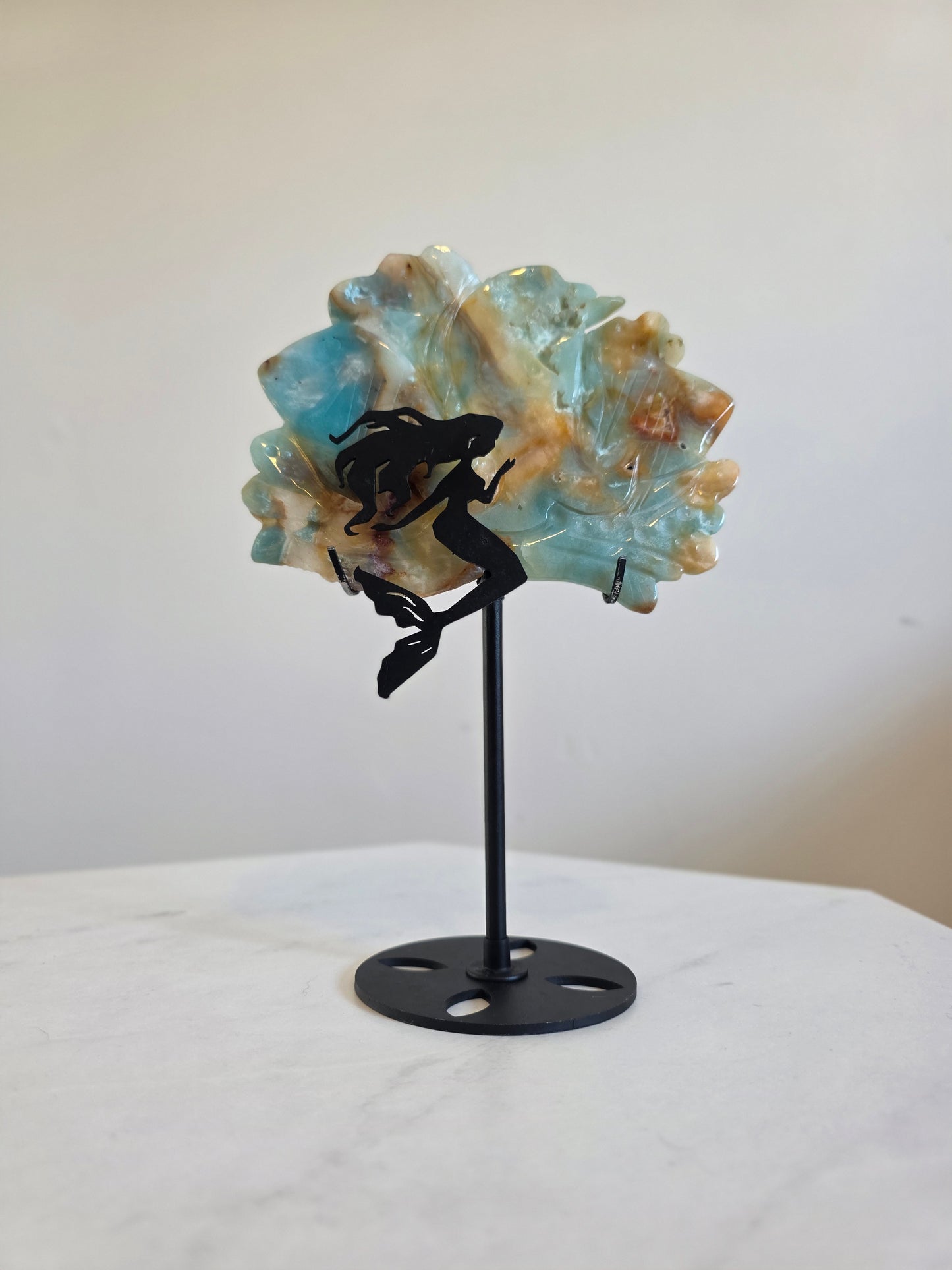 Large Mermaid Caribbean Calcite Carving on Stand