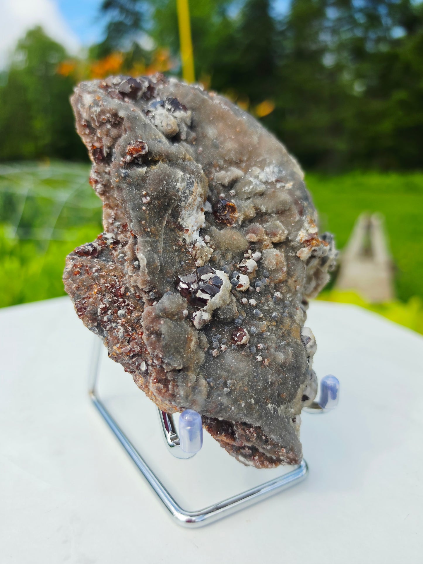 Garnet On Matrix with Pyrite and Druzy Mineral Speciment With Stand