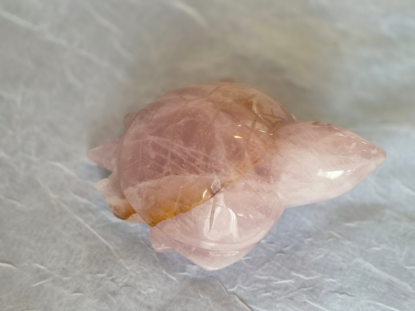 Rose Quartz with Golden inclusions Turtle Crystal Carving