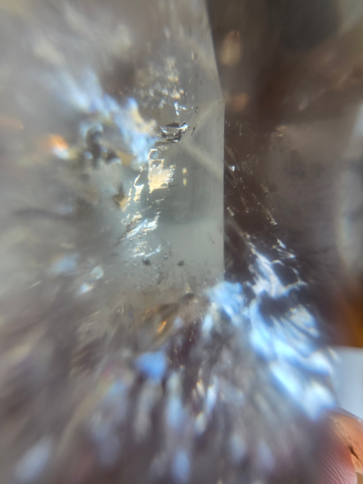 Smokey Clear Quartz Point Rainbow Flash Medium Size Flat Base