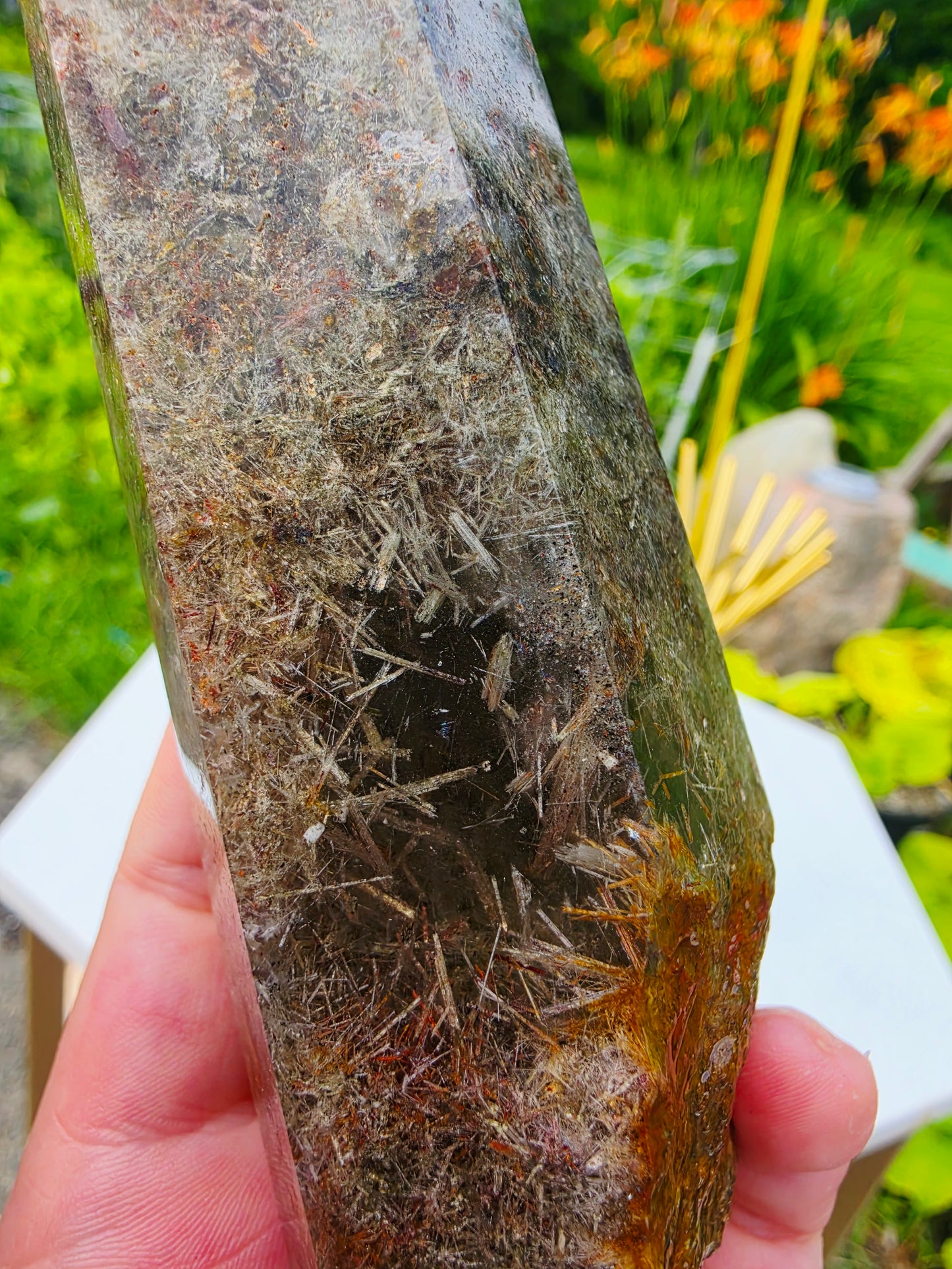 Rutile Garden Quartz Crystal Point Mineral Raw Uncut Base