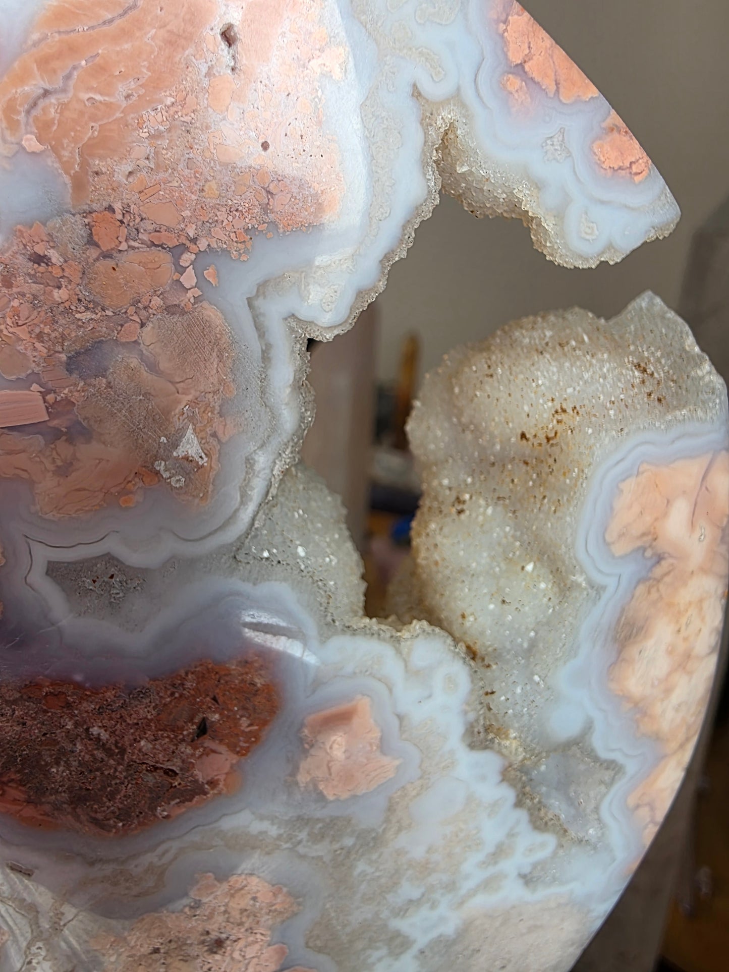 Pink Chalcedony Heart Carving 3.99kilo & custom stand included