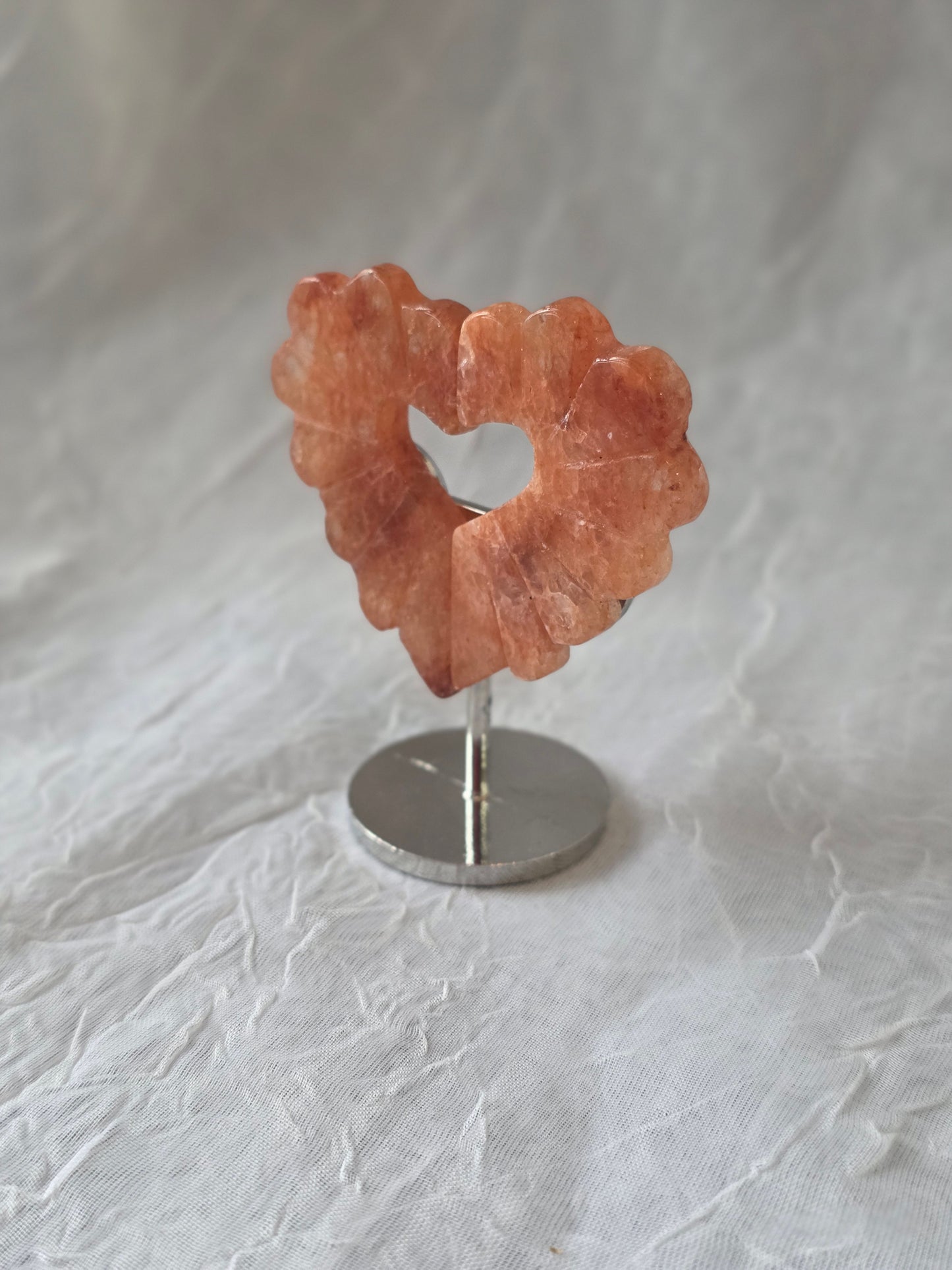 Fire Quartz Small Heart Carving on Stand