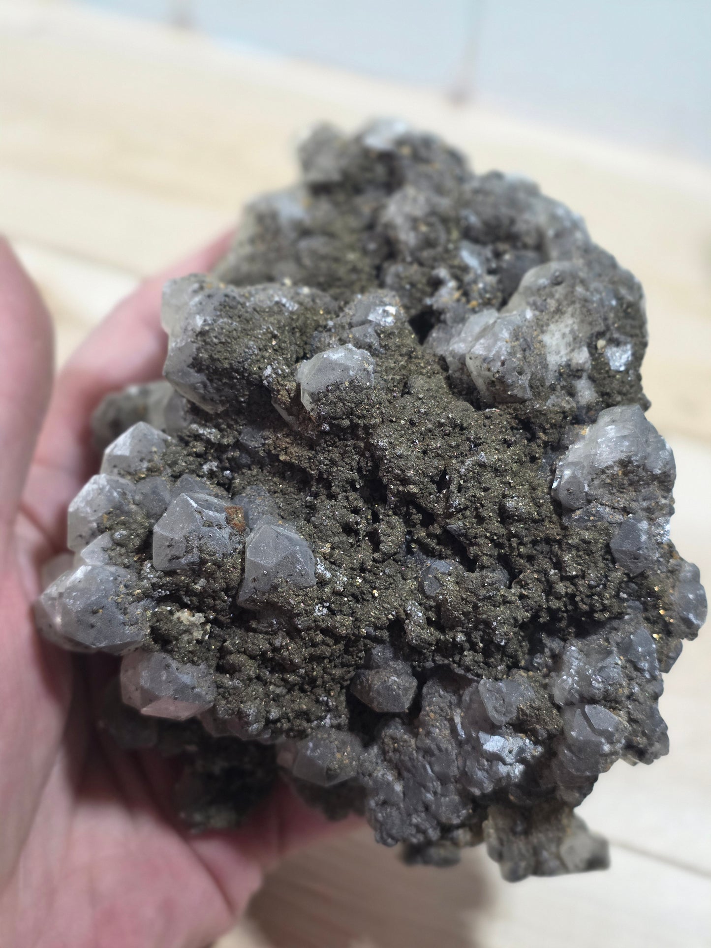Penda Hexagone Crystal with Pyrite Calcite Crystal cluster specimen