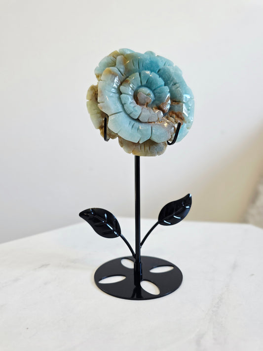 Caribbean Calcite Sunflower Carving on Stand