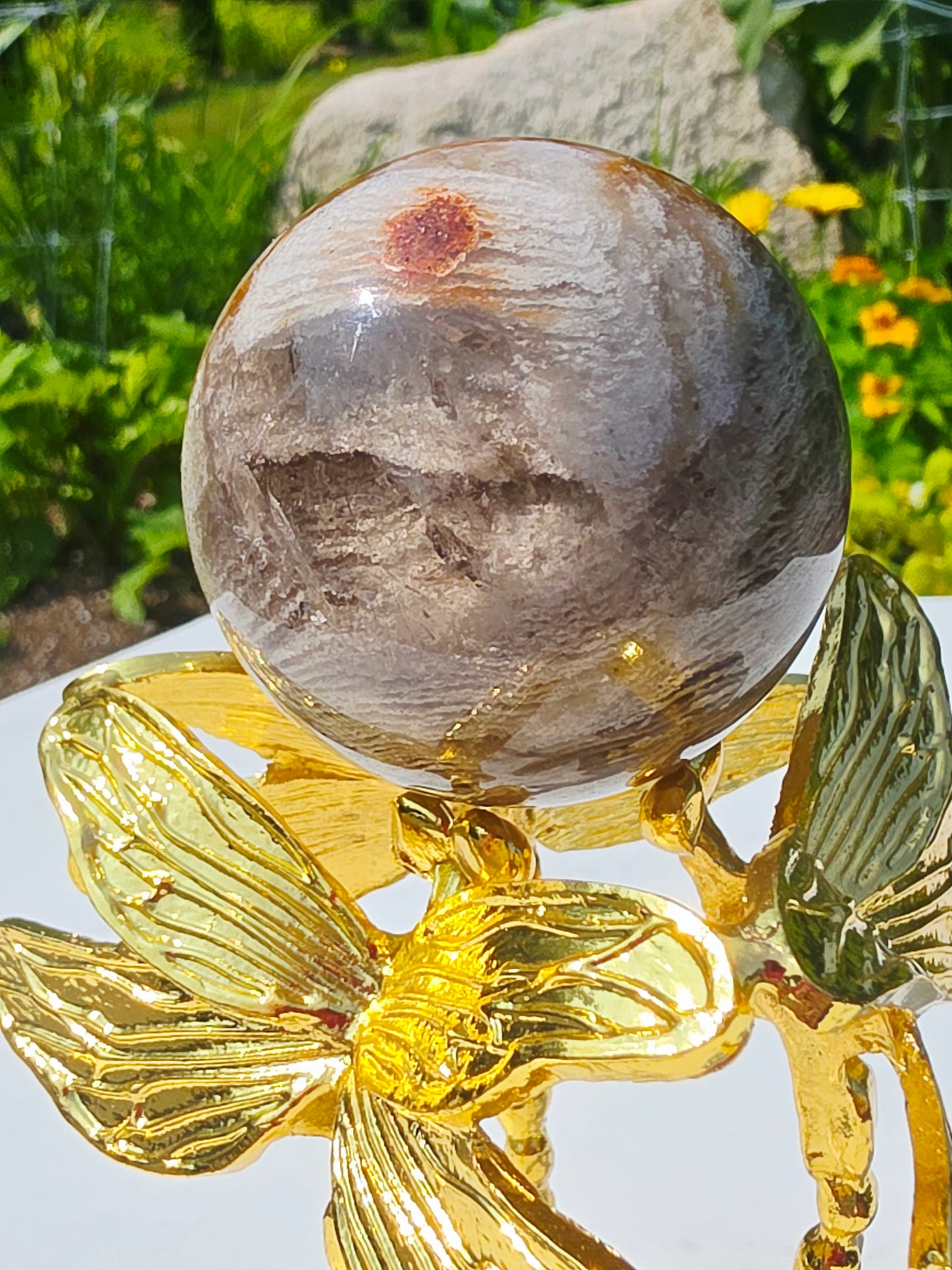 Thousands Layers Crystal Sphere Natural Inclusion 0.84lb On Butterfly Stand