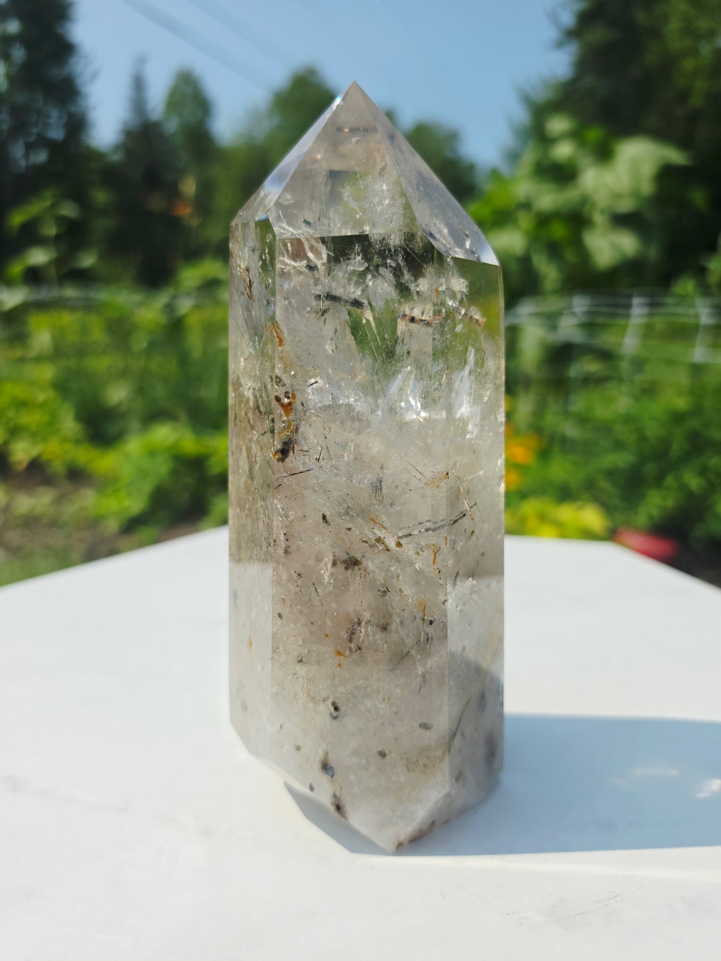 Rutilated Quartz Crystal Point 1.46kg 19cm Tall Flat Base Natural Mineral