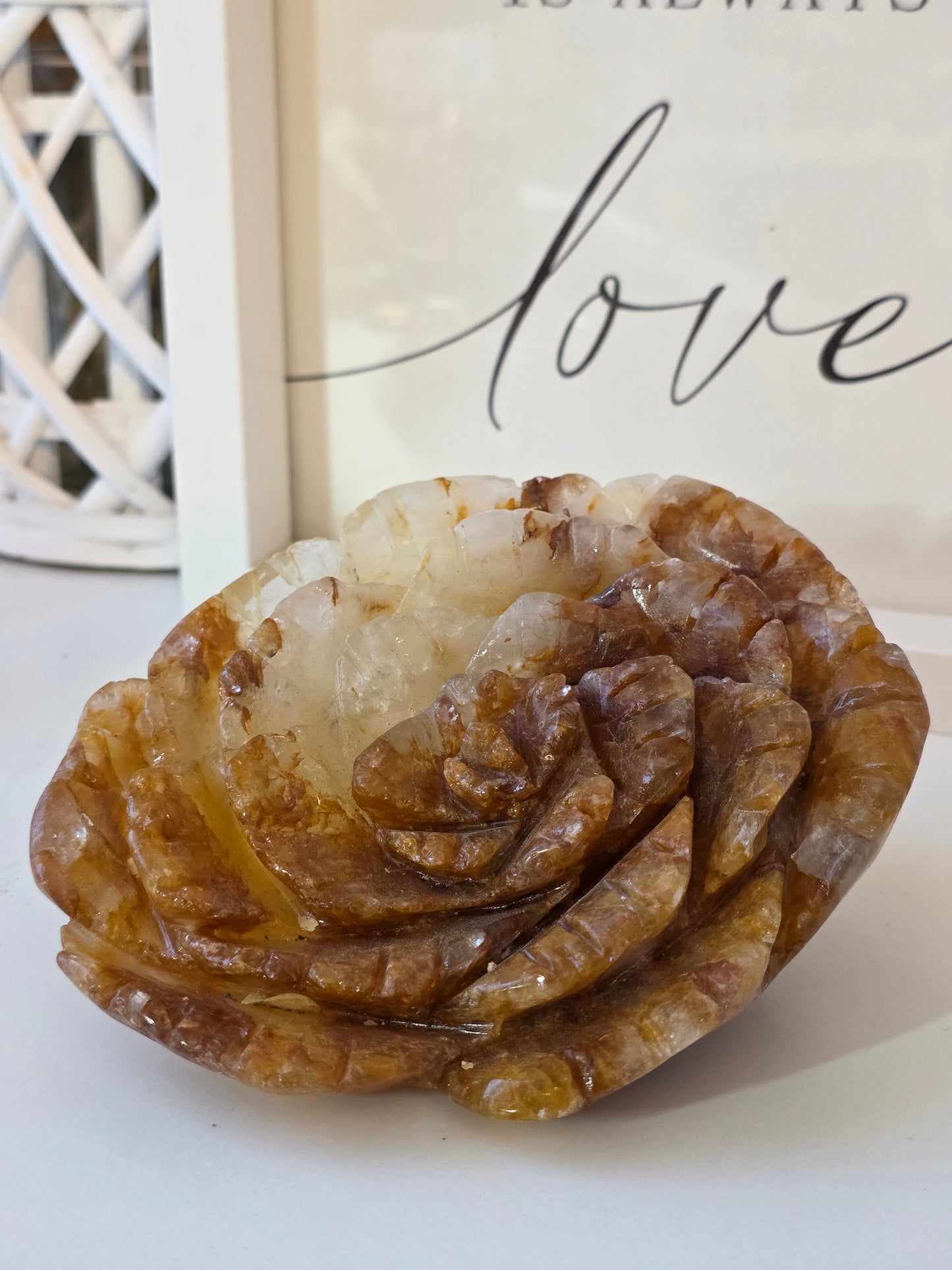 Golden Healer Flower Carving Large - Crystal Carving