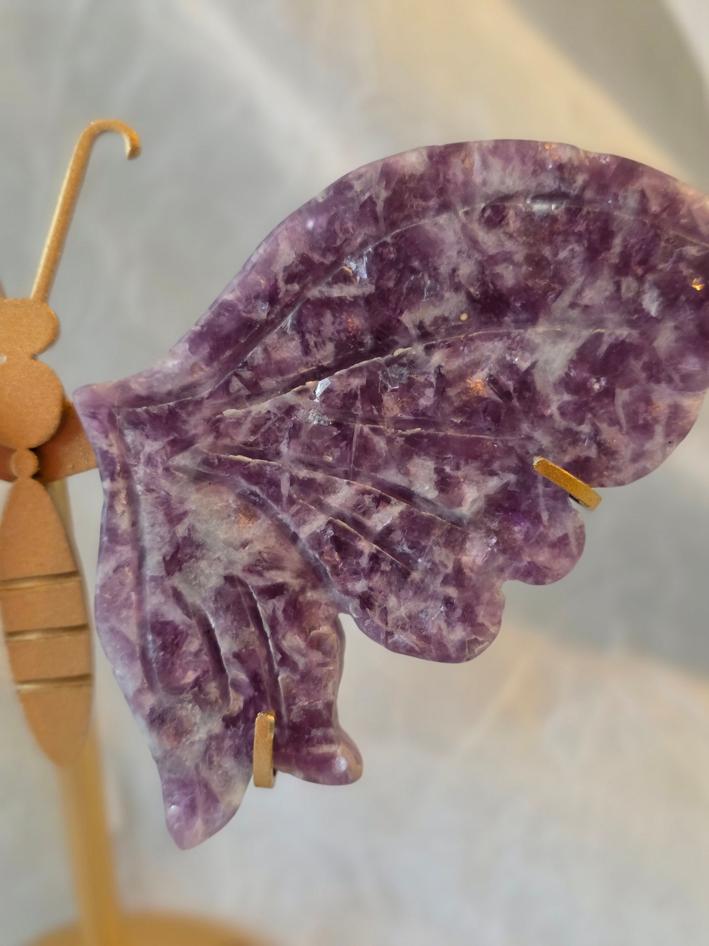 Purple Mica Butterfly Crystal Wing Carving on Stand