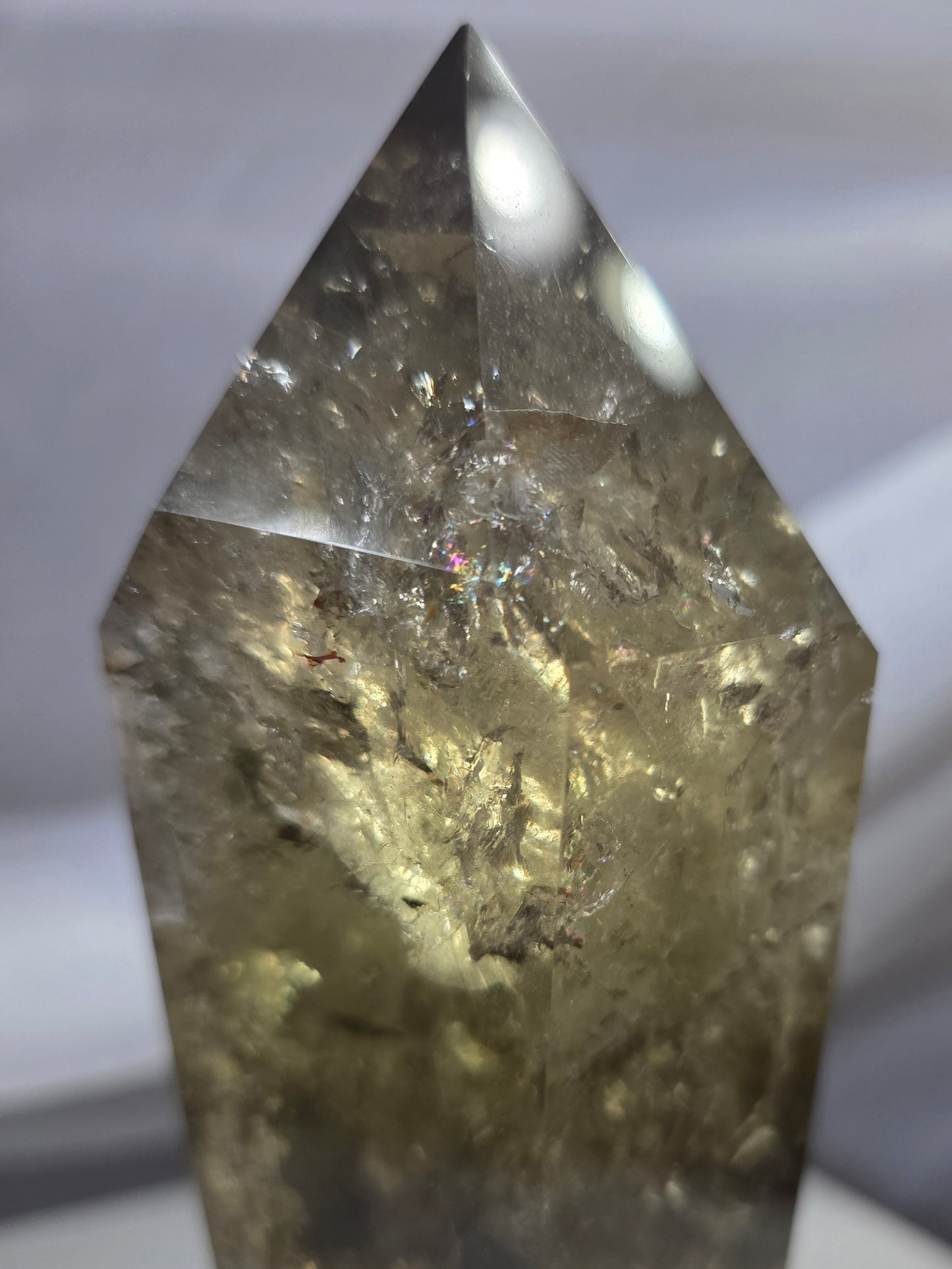 Raw Uncut Base Large Smokey Citrine Crystal Point Wood base included