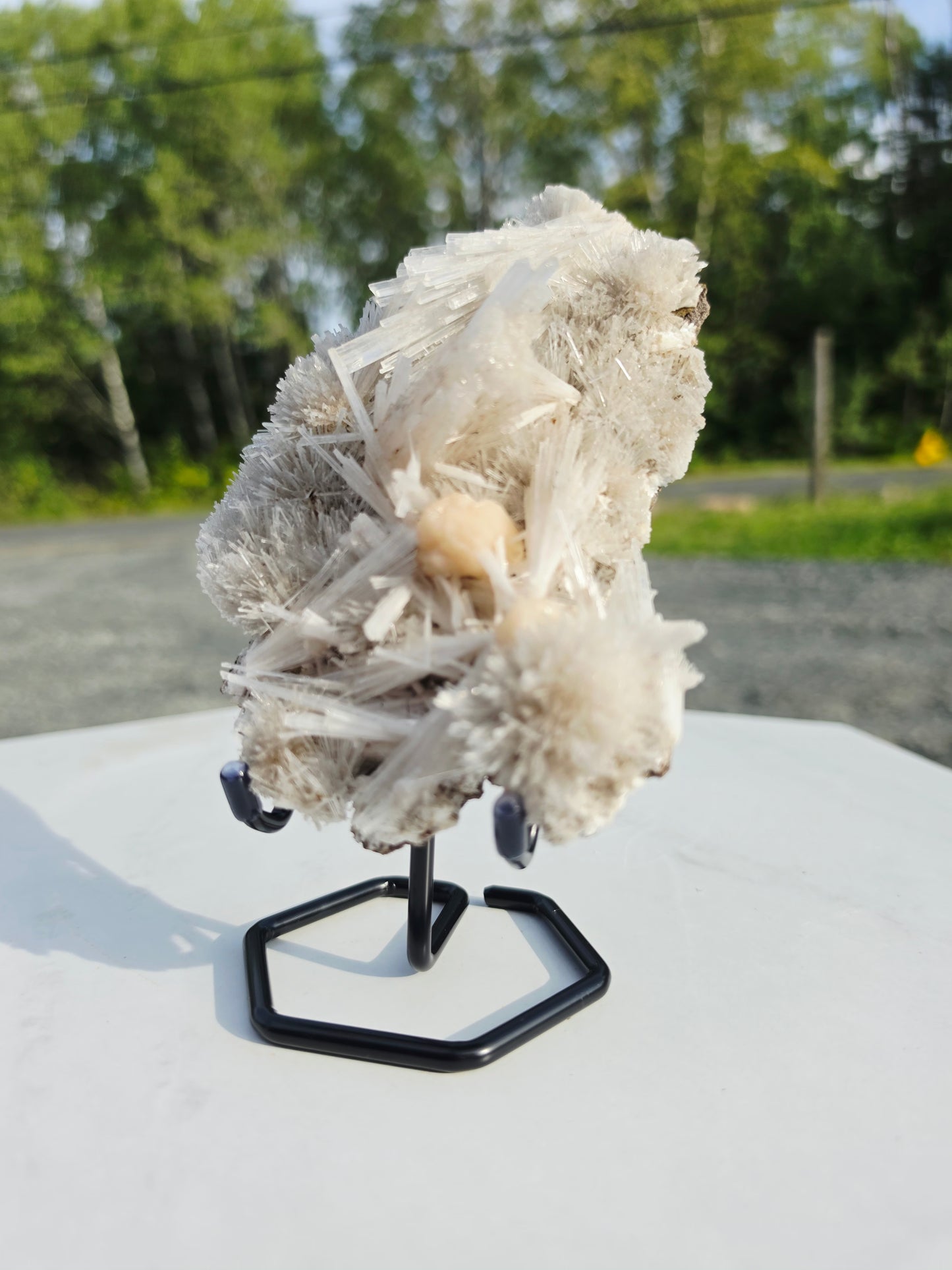 0.92 lb Scolecite Cluster on a Stilbite matrix with Stand From India