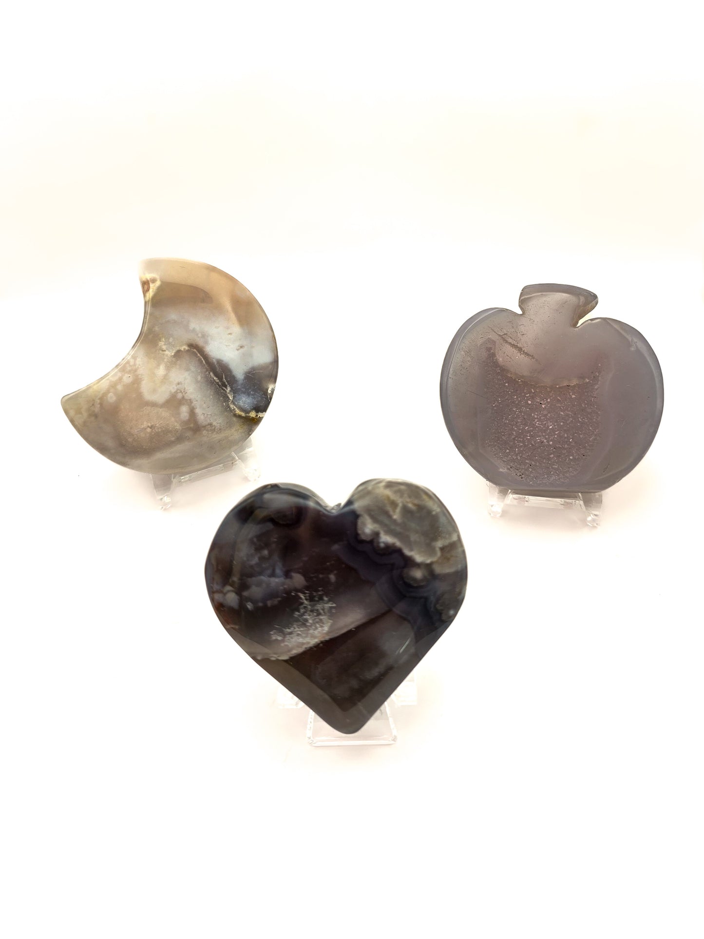 Set of 3 carving 2.5" to 3" heart, apple, moon