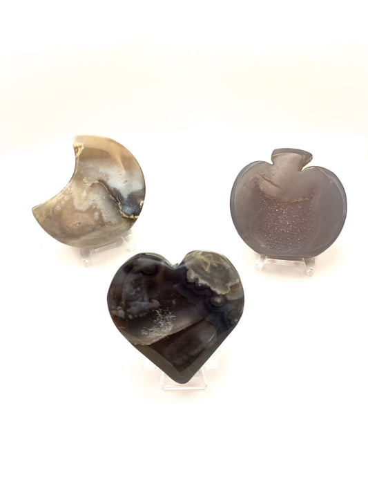 Set of 3 carving 2.5" to 3" heart, apple, moon