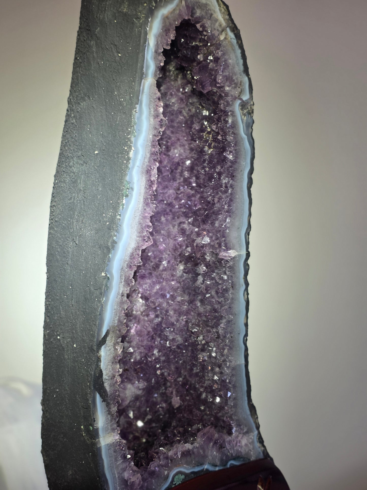 Amethyst Cathedral 61 lbs on Wood Custom Stand- Statement Piece High Quality Crystal