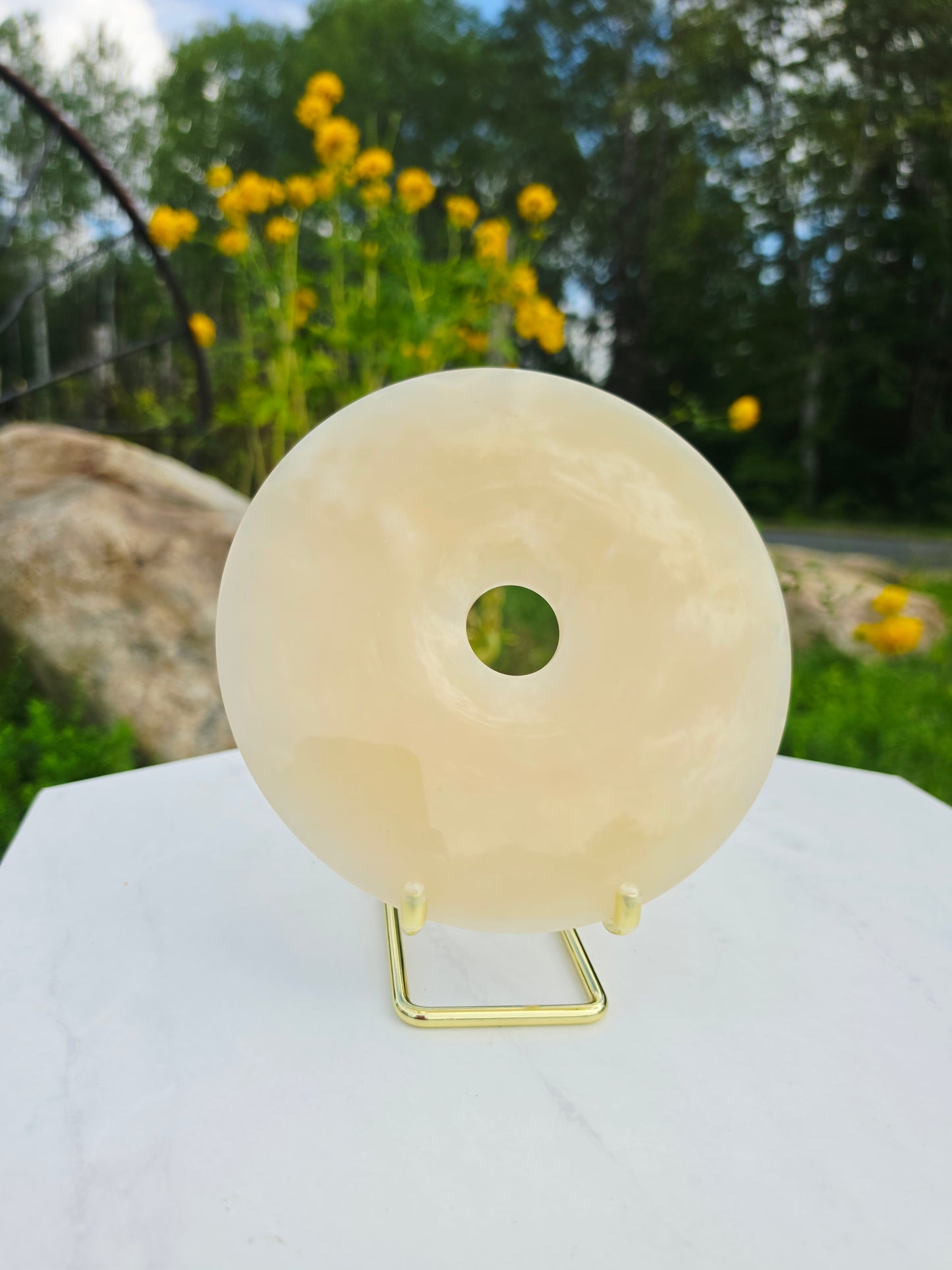 1.52 lb Large Ping An Kou Honey Calcite from Pakistan 6.5 inch with Stand