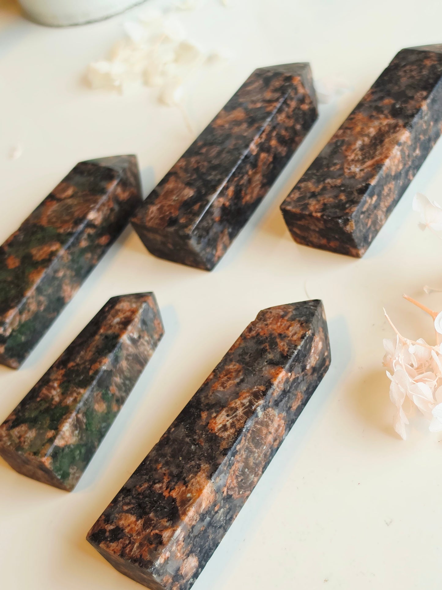 5 Red Que Sera Tower Bundles with Pyrite inclusions