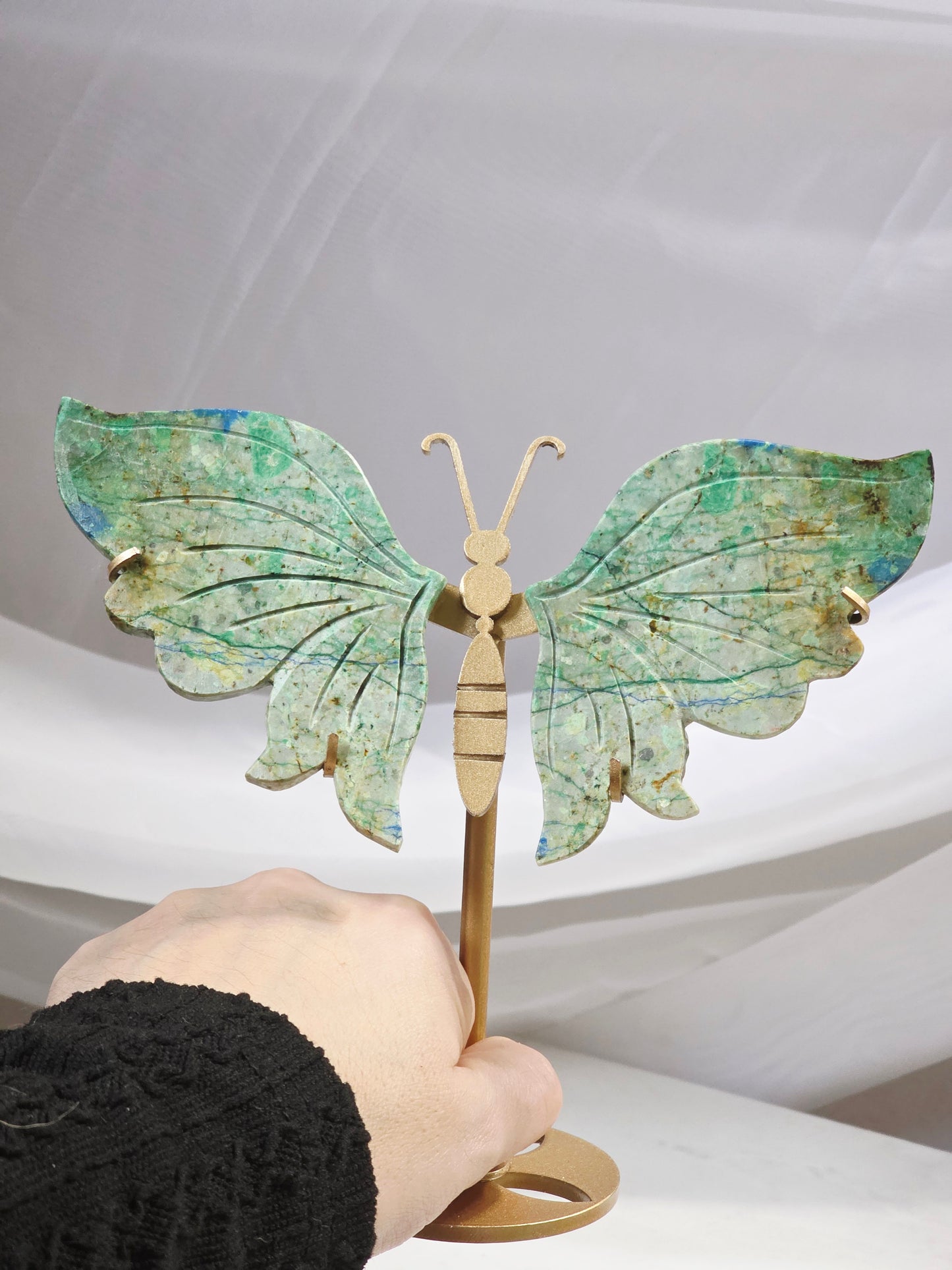 Azurite Butterfly Wings on a Custom Gold Stand
